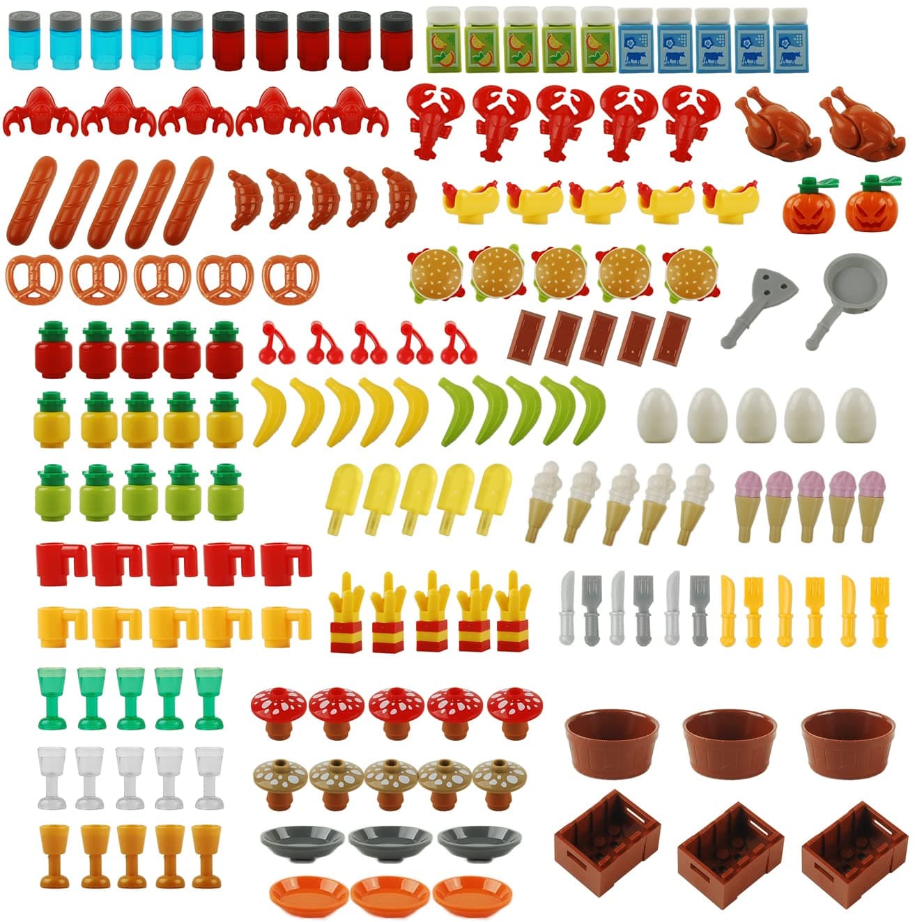 180pcs Food Building Blocks Kitchen Sencery Accessories Food Set Building Bricks Kit DIY Building Set Compatible All Major Brands (#B)
