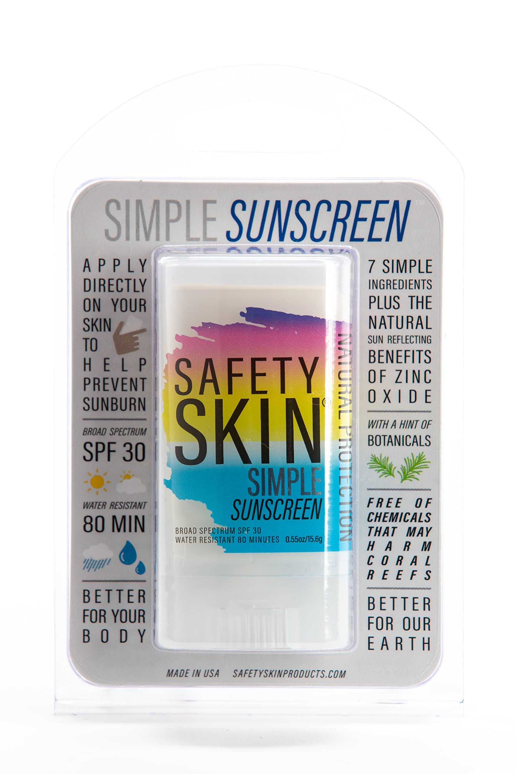 Simple Sunscreen SPF 30 Mineral Sunscreen Stick (0.55 oz.), Reef Safe, Non-Nano Zinc Oxide