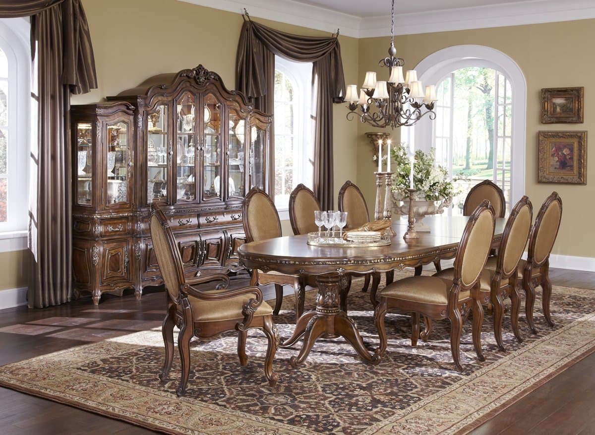 Lavelle Melange Oval Trestle Dining Table-Arm Chair-Side Chair Set by Aico Amini (7 PC Dining Set)