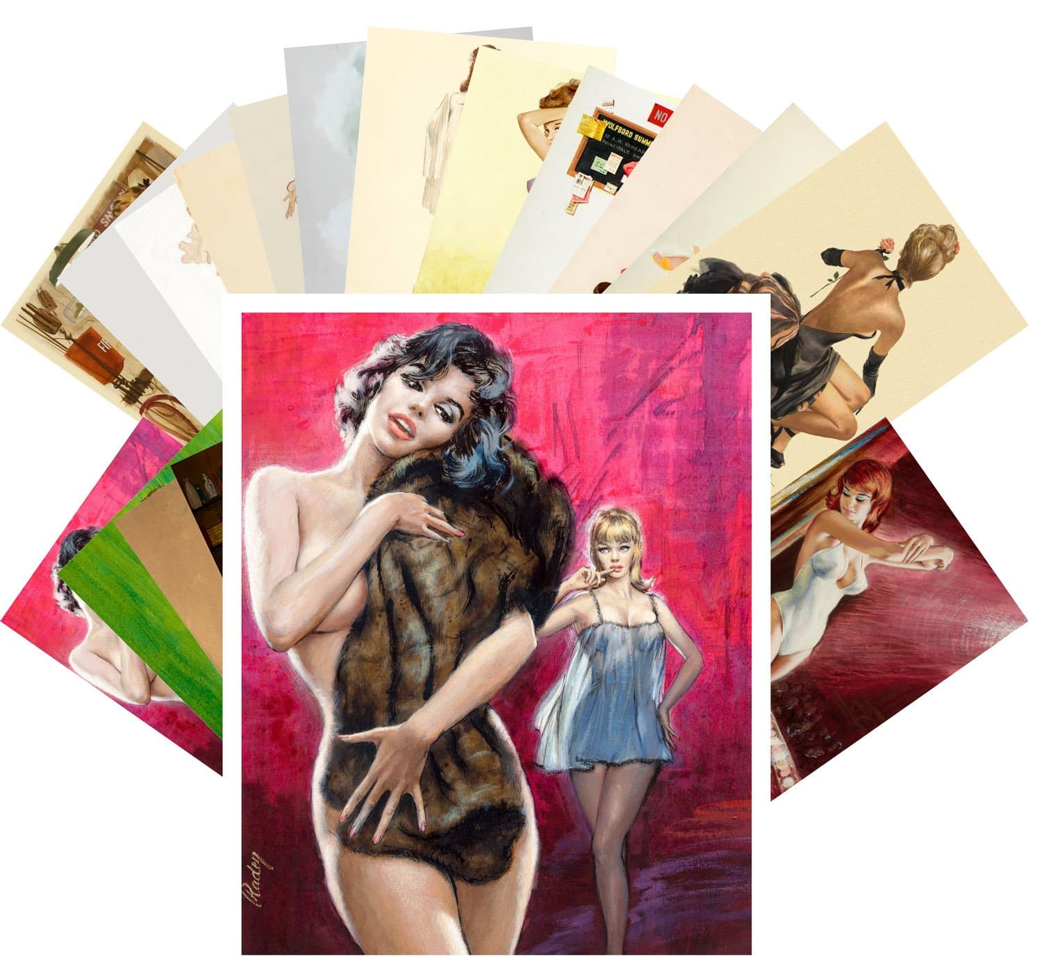 PIXILUV Pinup Postcard Pack 24pcs Vintage Pulp Fiction Illustration Sexy Girls Man Magazine Covers
