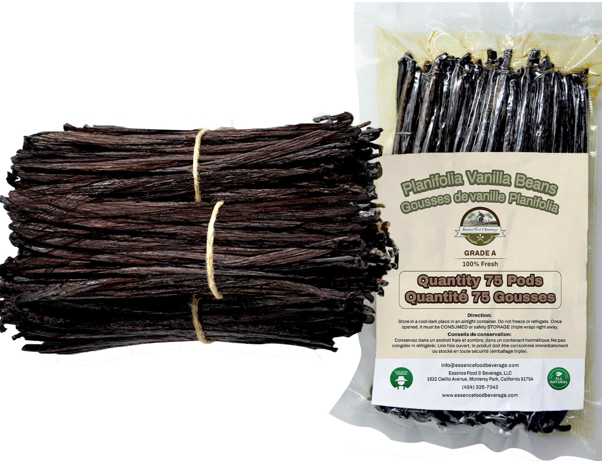 75 Freshly Harvested Vanilla Beans Grade A - NON-GMO Fresh Vanilla Bean pods, "6-8" Inches Vanilla Bean, Vanilla Beans For Making Vanilla Extract Grade A (75)