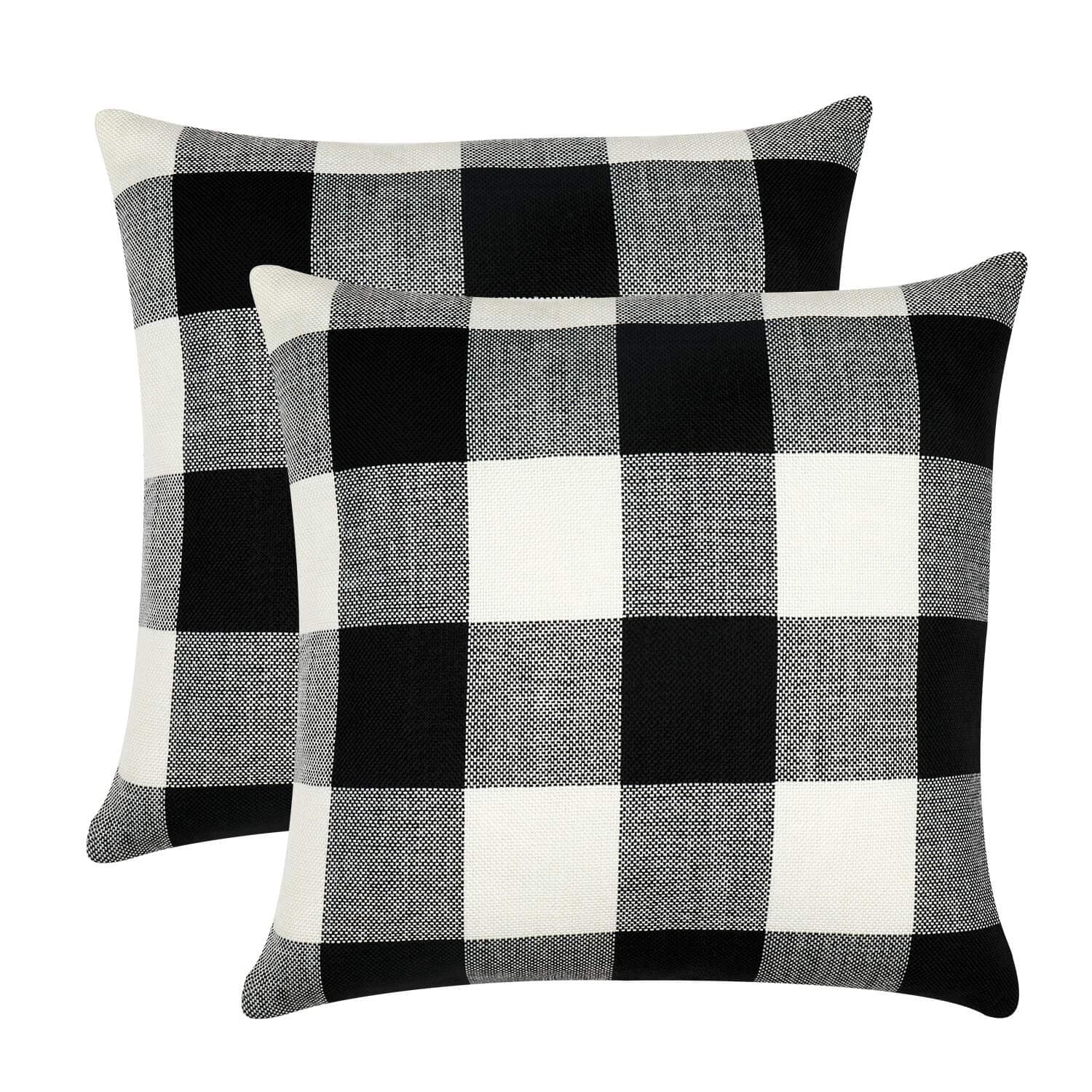 Duyoku GirlyGirl Boutique Farmhouse Decorative Buffalo Check Plaid Pillow Covers Black and White Classic Linen Throw Pillow Covers for Couch, Bed, Sofa?Pack of 2?18 x 18 Inch?