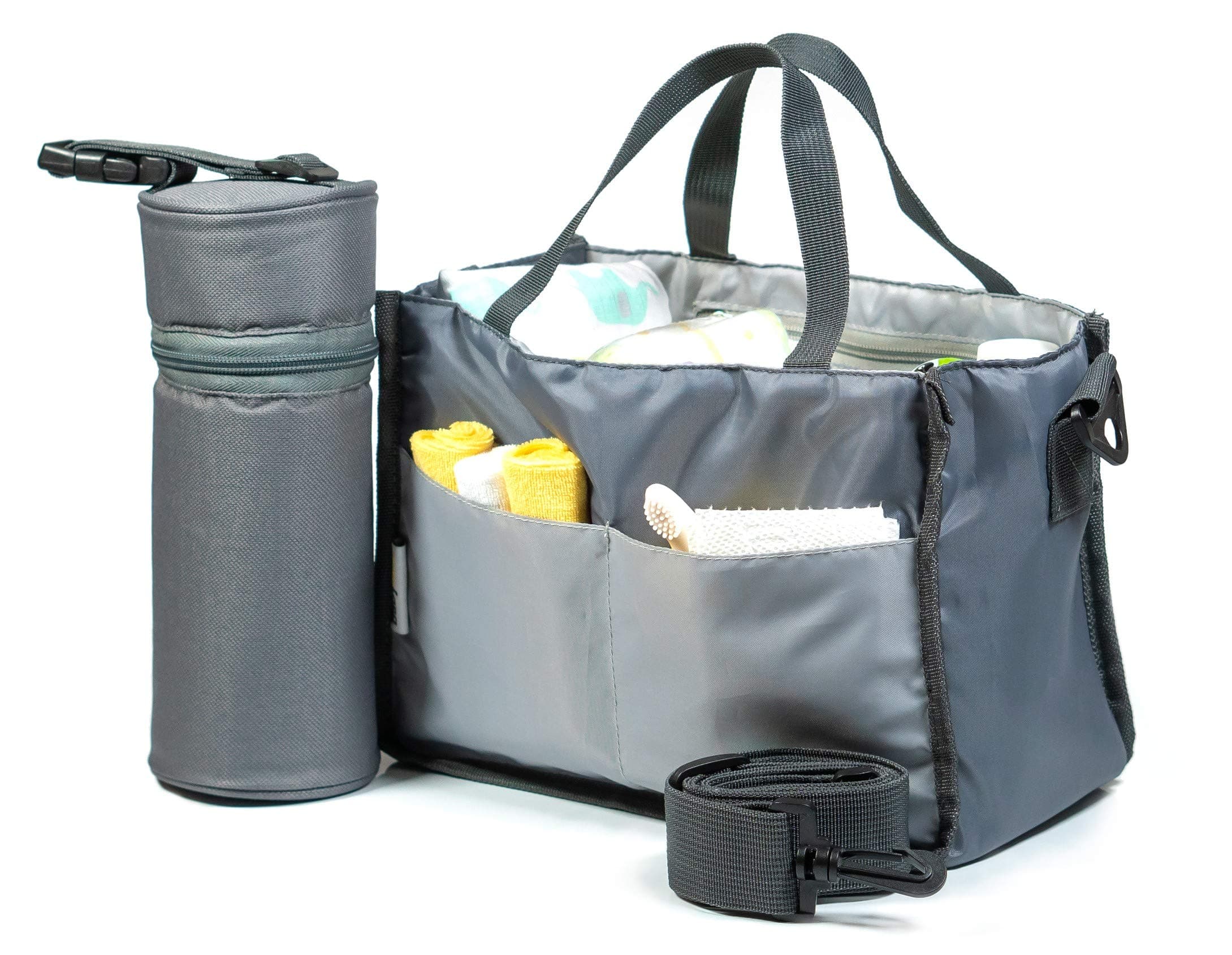 BABYBOO Diaper Bag Insert Organizer for Totes, Handbag, Backpack with BOTTLE BAG INCLUDED | Holds Diapers, Wipes, Bottle, Swaddle Blankets, Baby Toys, Sanitizer, Keys, Smartphone.(Grey)