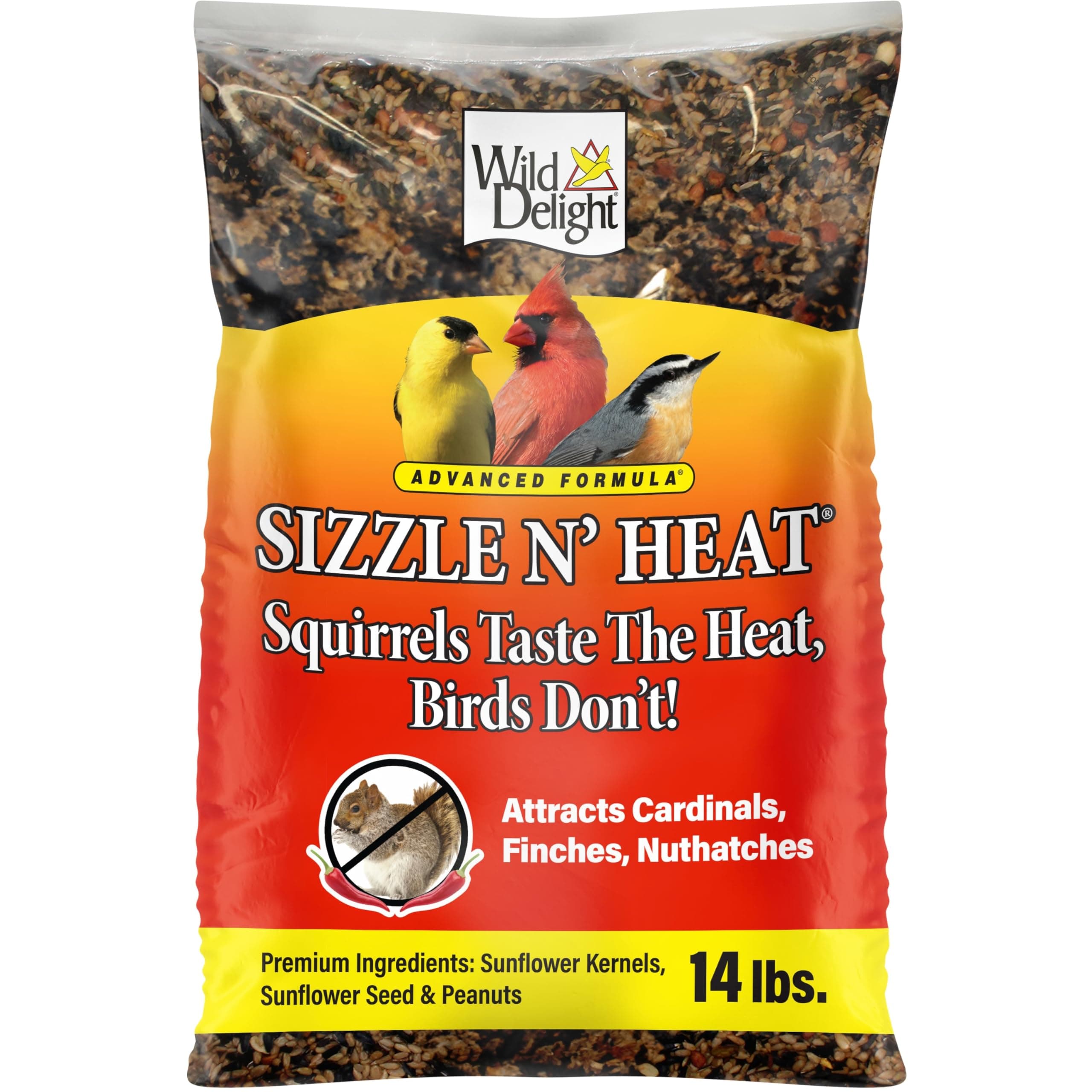 Wild Delight Advanced Formula Sizzle N' Heat Wild Bird Food, Spicy Bird Seed to Deter Squirrels, 14 lbs