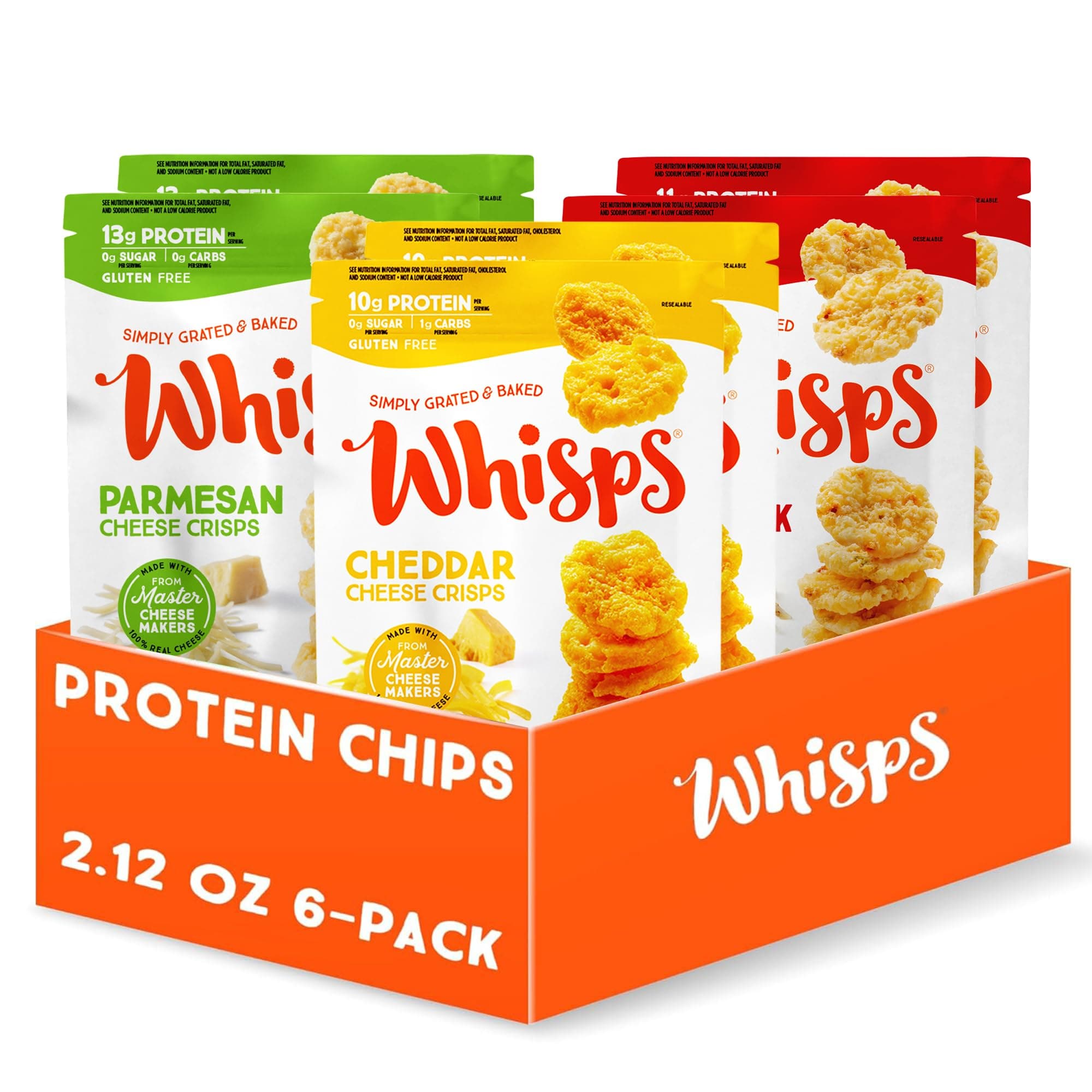 Whisps Cheese Crisps 6 Pack Assortment | Keto Snack, No Gluten, No Sugar, Low Carb, High Protein | Parmesan, Cheddar and Asiago & Pepper Jack