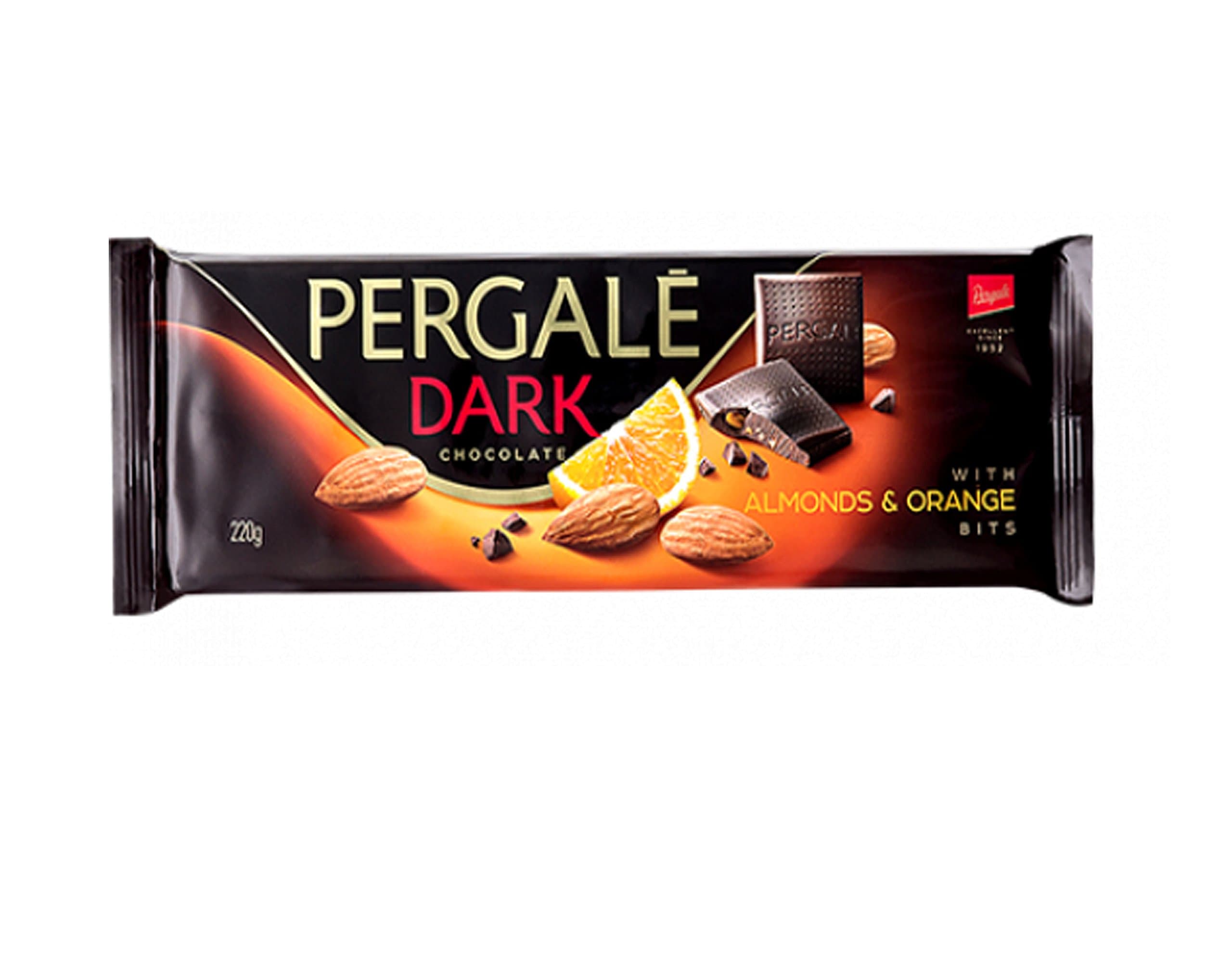 Pergale Dark Chocolate with Almonds and Orange Bits, 220g