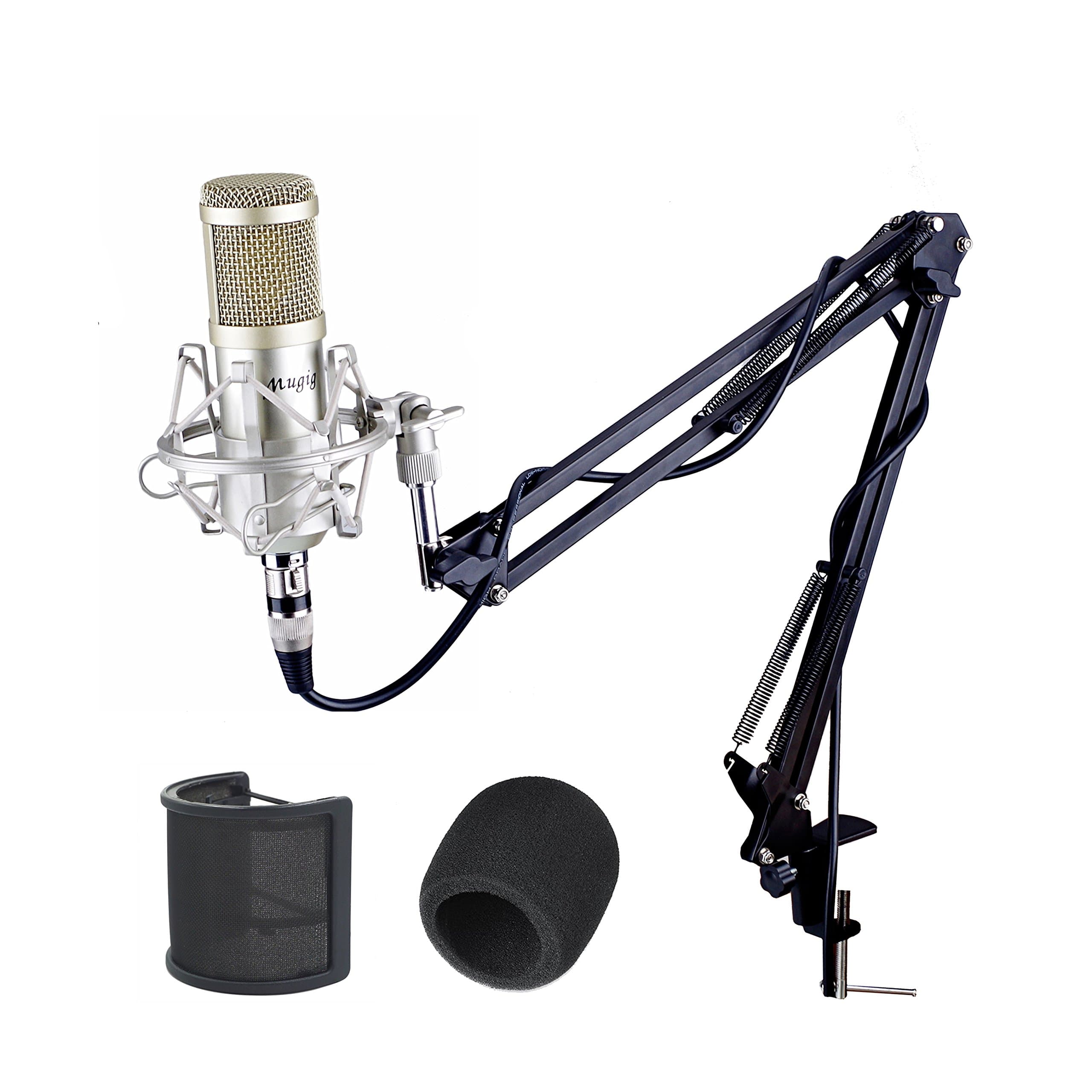 Condenser Microphone, Professional Studio Condenser Mic with Microphone Stand/3.5mm XLR Cable/Shock Mount/Pop Filter for Professional Studio Recording, Broadcasting, Recording, Singing, Games