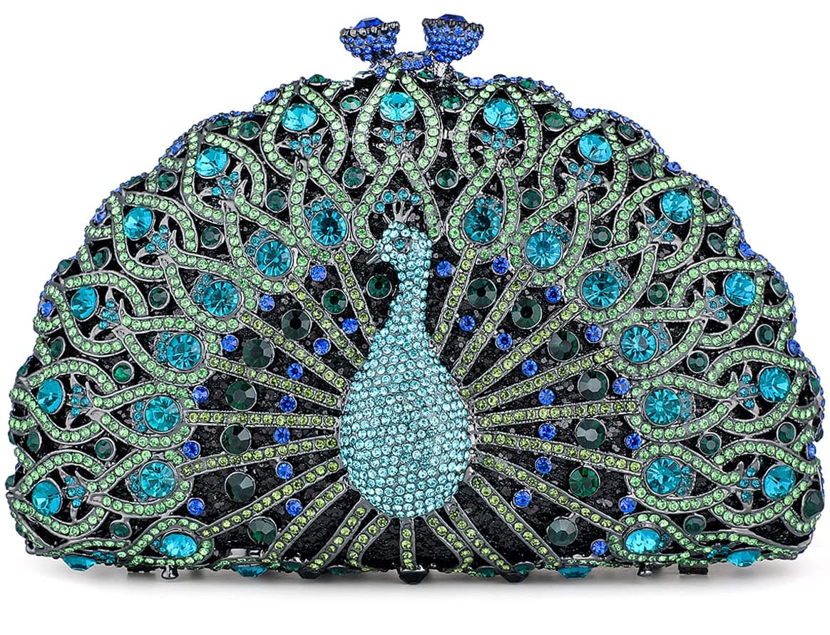 Peacock Luxury Rhinestone Crystal Evening Clutch Bag Sparkly Bride Wedding Party Purses for Women