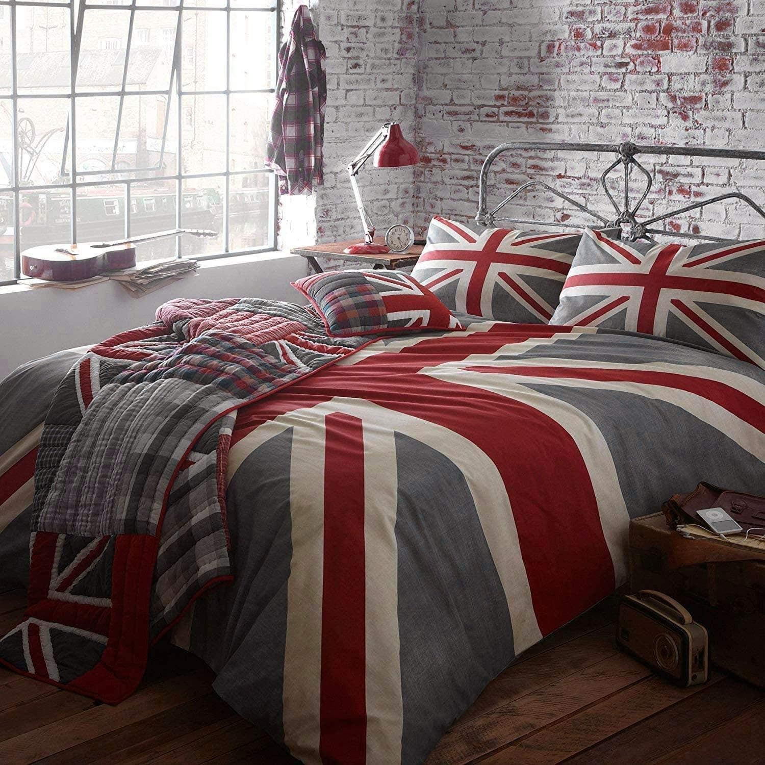 Nimsay Home Union Jack Soft 100% Cotton Duvet Cover Set - Grey, King