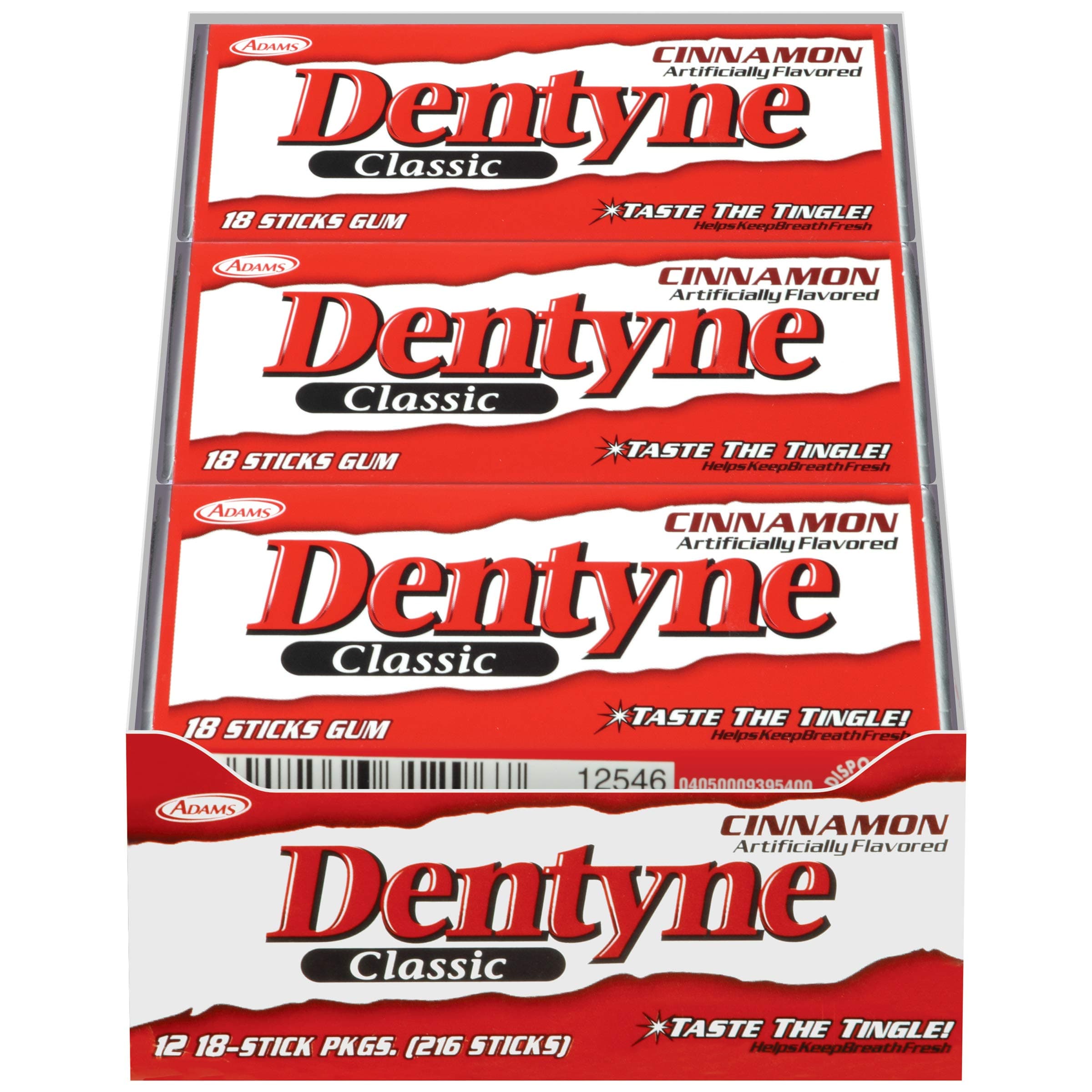 Dentyne Classic Cinnamon Chewing Gum - 18 Piece Packs (12 Count, 216 Pieces Total)