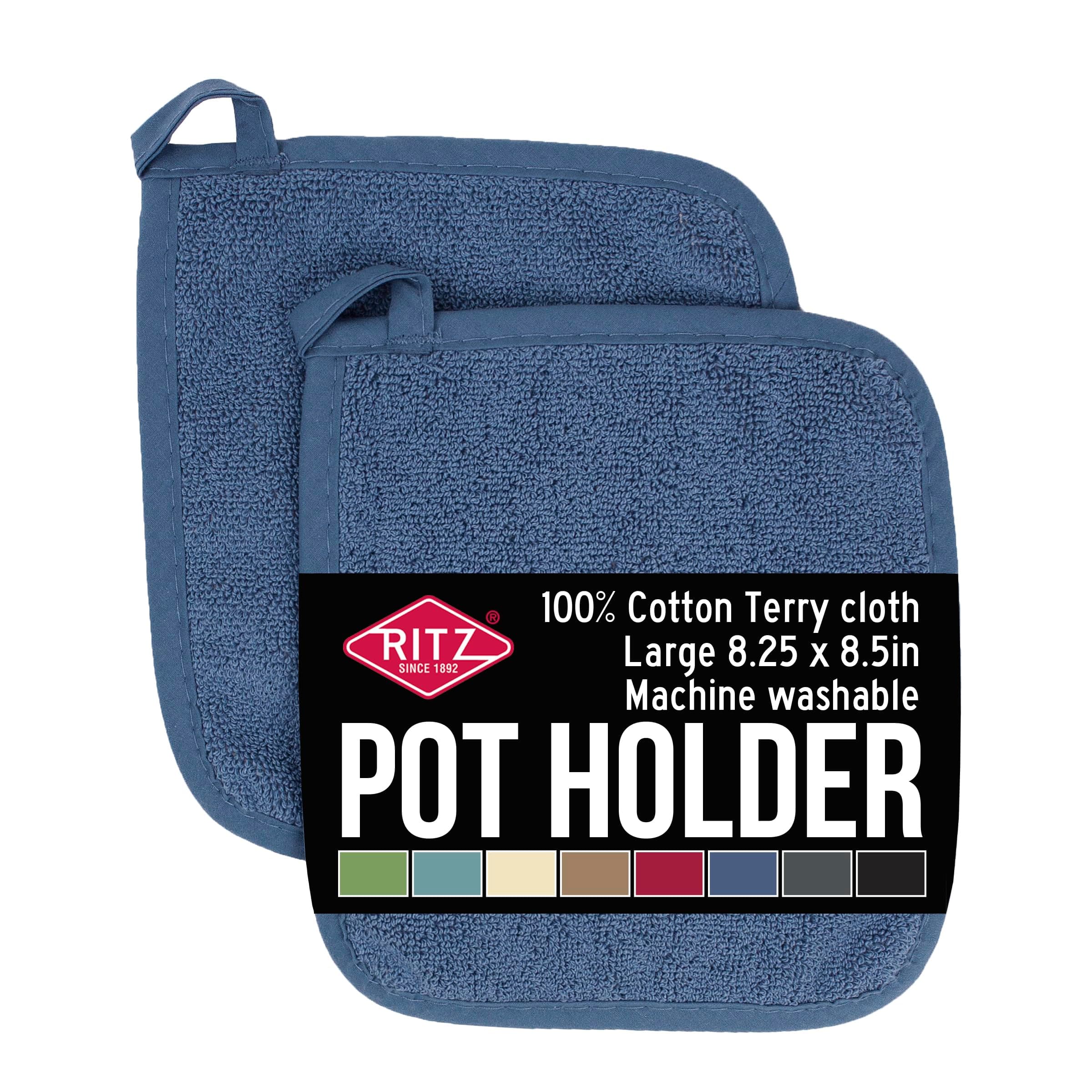 RITZ Terry Potholder & Hot Pad: Unparalleled Heat Resistant, Durable 100% Cotton – Ergonomically Designed for Optimal Grip – Easy-Care Machine Washable – 2-Pack, Federal Blue
