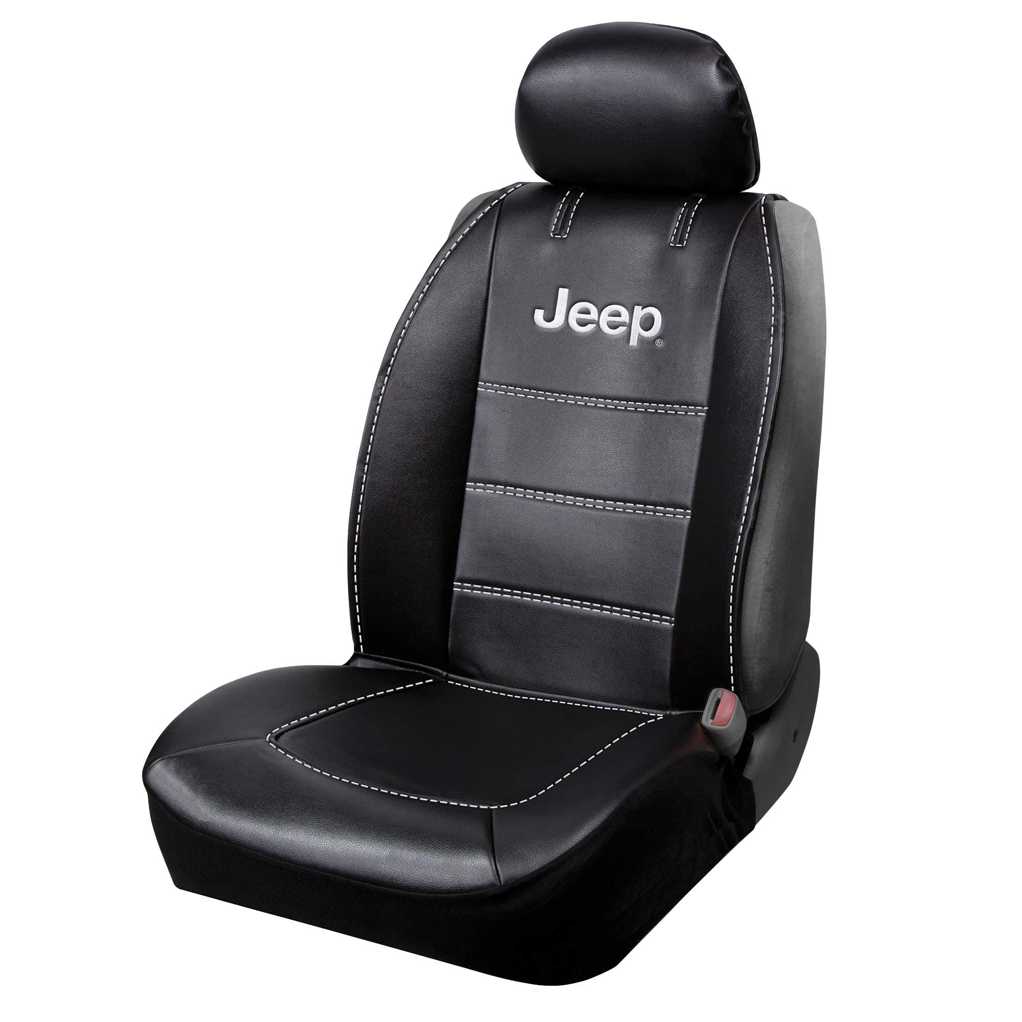 Plasticolor 008631R01 Deluxe Seat Cover Compatible with Jeep Embrodired Logo High Contrast Stitching Premium 3 Piece Sideless Car Truck or SUV Seatcover with Cargo Pocket, Black