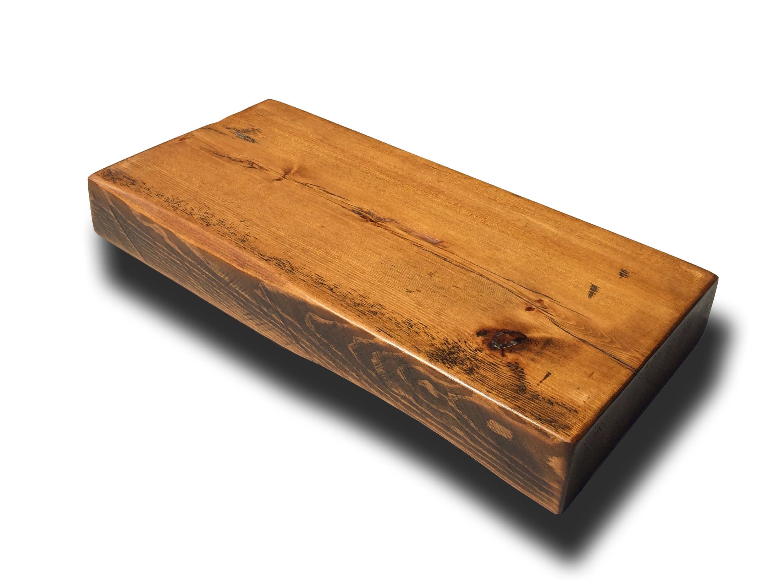 SLIM FLOATING SHELVES RECLAIMED SOLID WOOD RUSTIC WALL SHELF IN MEDIUM OAK FINISH, 6.5 INCH DEPTH X 2.5 FT LONG- PERFECT FOR LIVING ROOM, KITCHEN, BATHROOM, OFFICE.