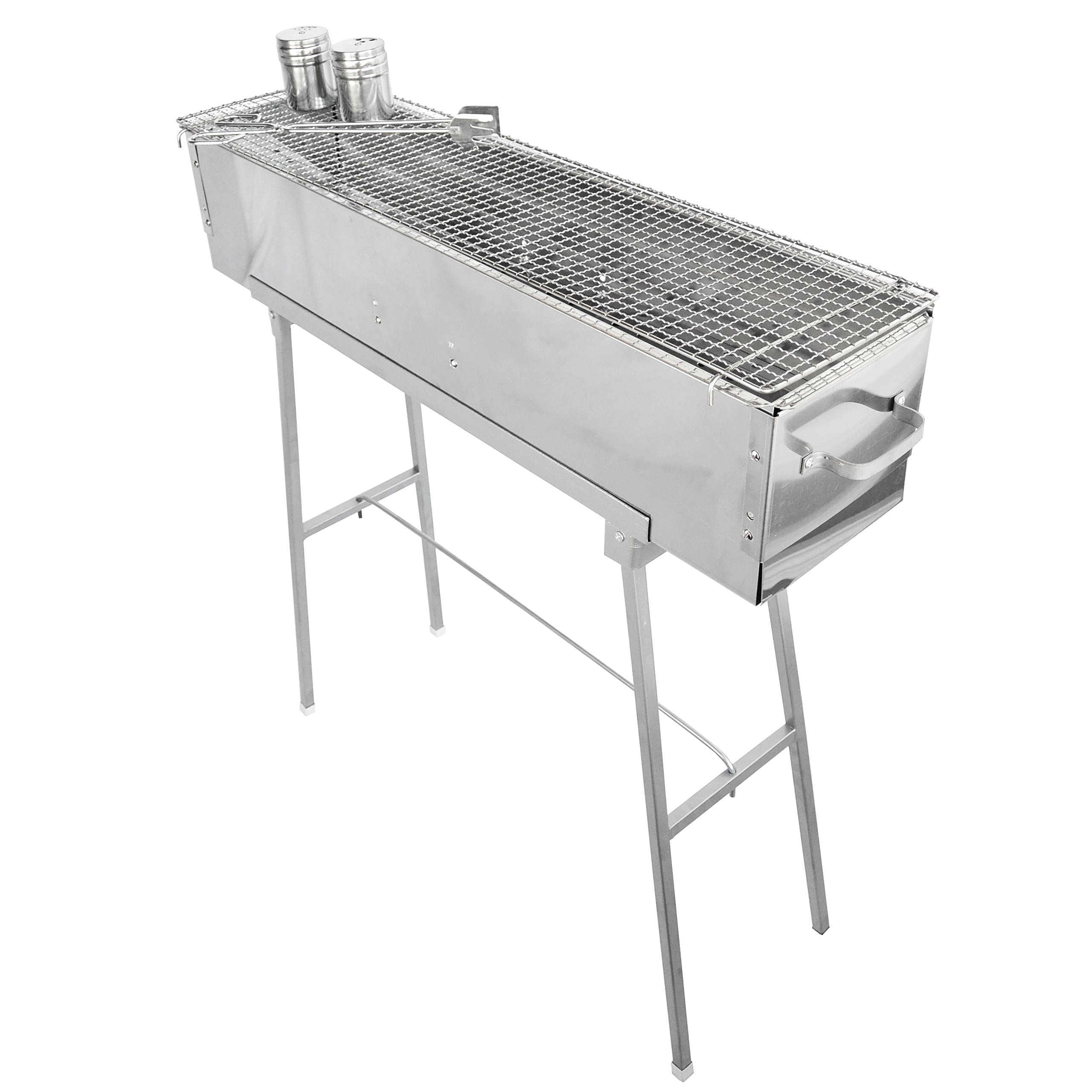 Party Griller Yakitori Grill 32' x 8' w/ 32' Barbecue Grate - Portable Stainless Steel Charcoal BBQ Asian Satay Japanese Hibachi Juicy Lamb Shish Kebab, Shashlik, Spiedini on the Skewer