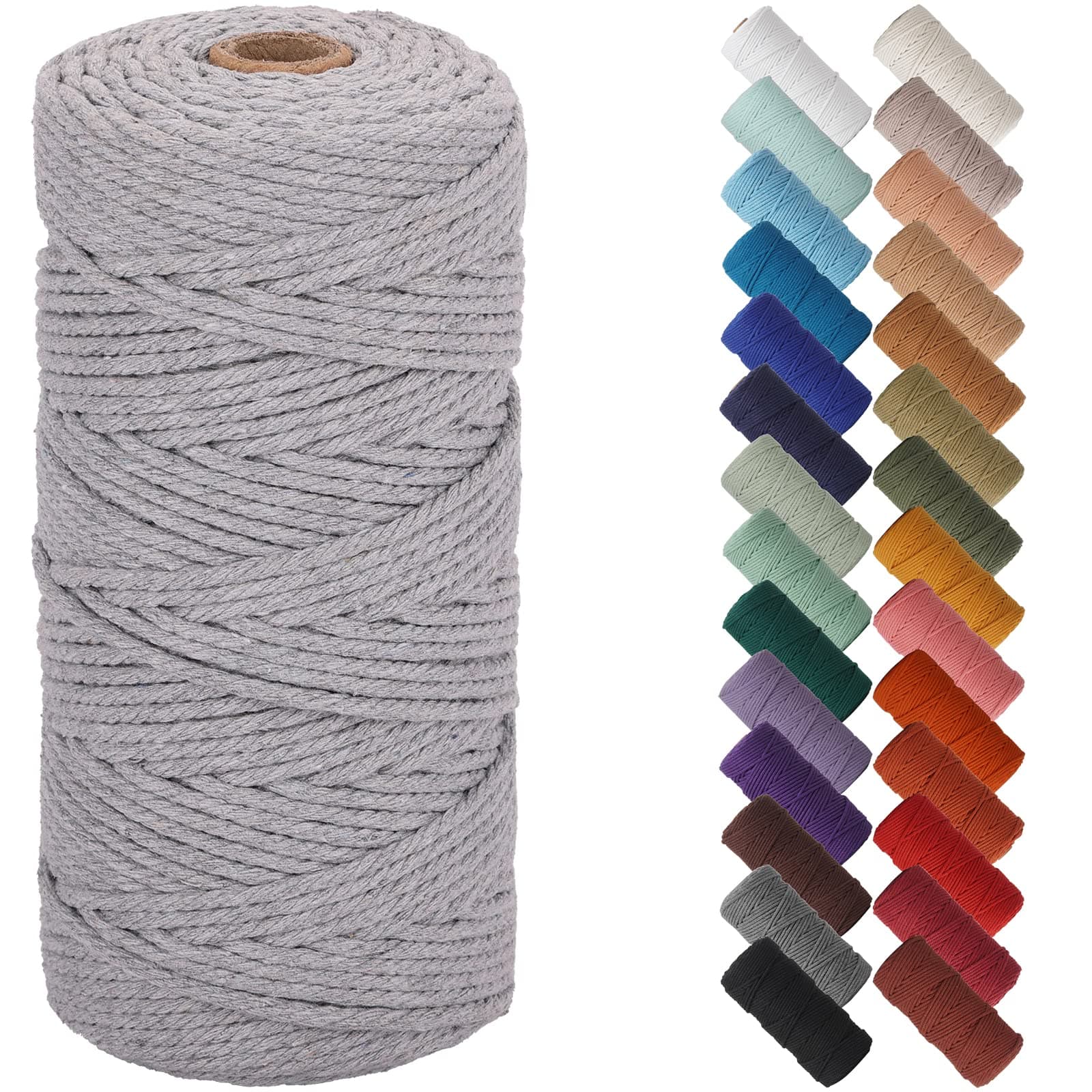 NOANTA Light Gray Macrame Cord 3mm x 109yards, Colored Macrame Rope, Cotton Rope Macrame Yarn, Colorful Cotton Craft Cord for Wall Hanging, Plant Hangers, Crafts, Knitting