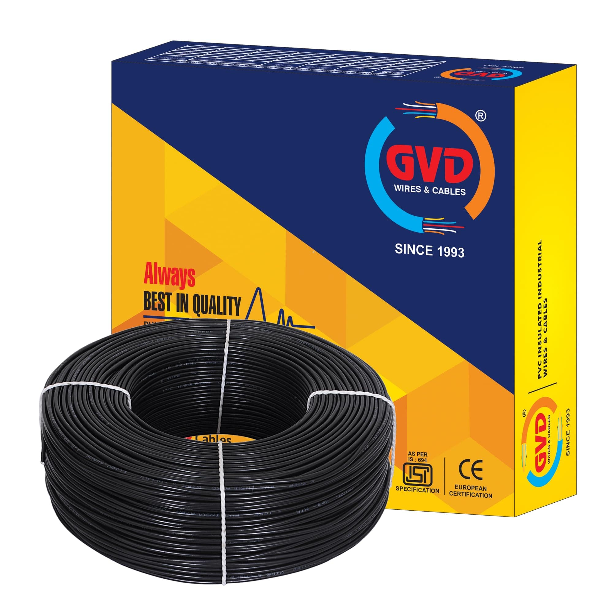 GVD PVC & FR Insulated 2 Core Flexible Copper Wires & Cables for Home & Domestic Industrial Electric Wiring, Electric Wire (Black) (0.75 SQMM, 5 MTR)