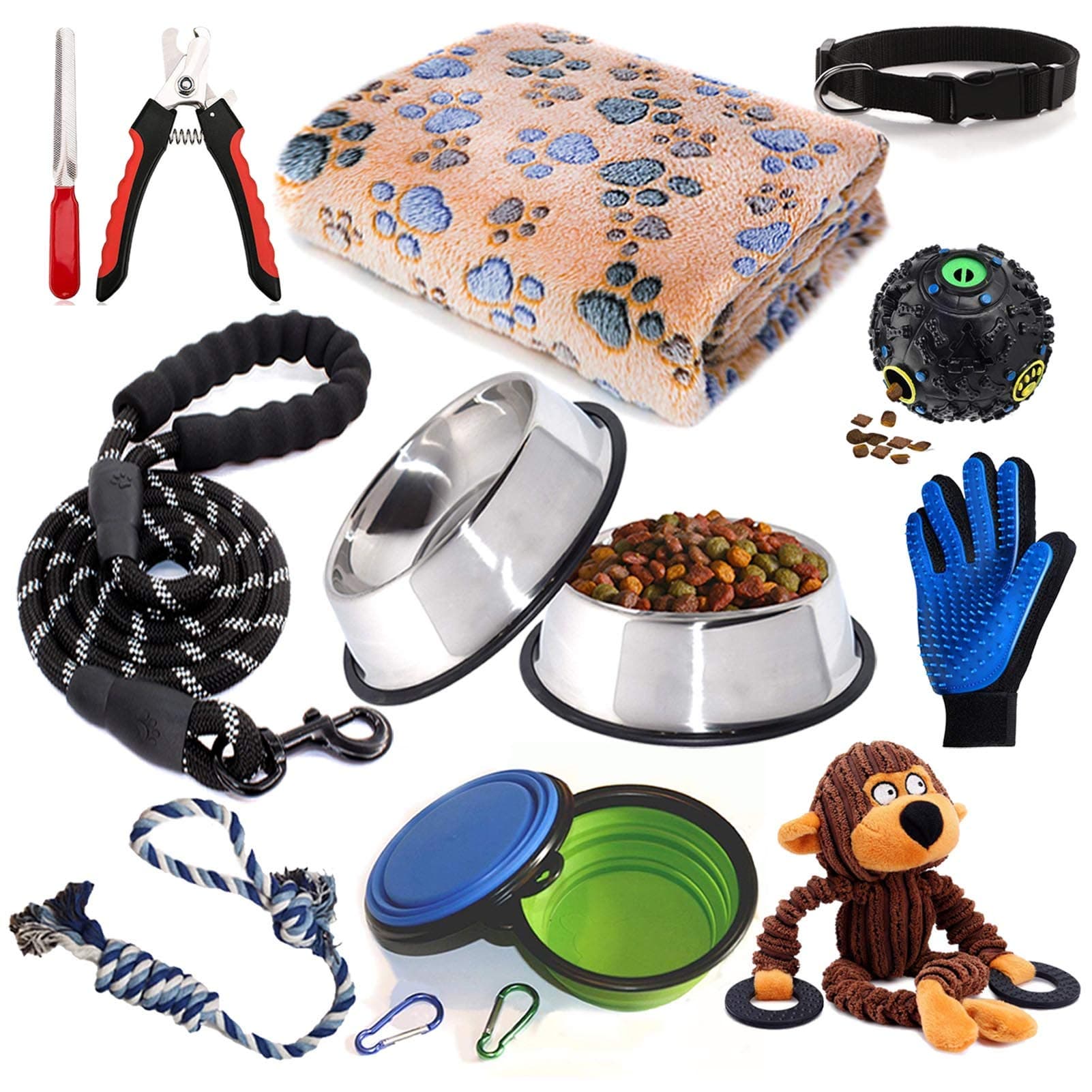 Puppy Starter Kit,12 Piece Dog Supplies Assortments,Set Includes:Dog Toys/Dog Bed Blankets/Puppy Training Supplies/Dog Grooming Tool/Dog Leashes Accessories/Feeding