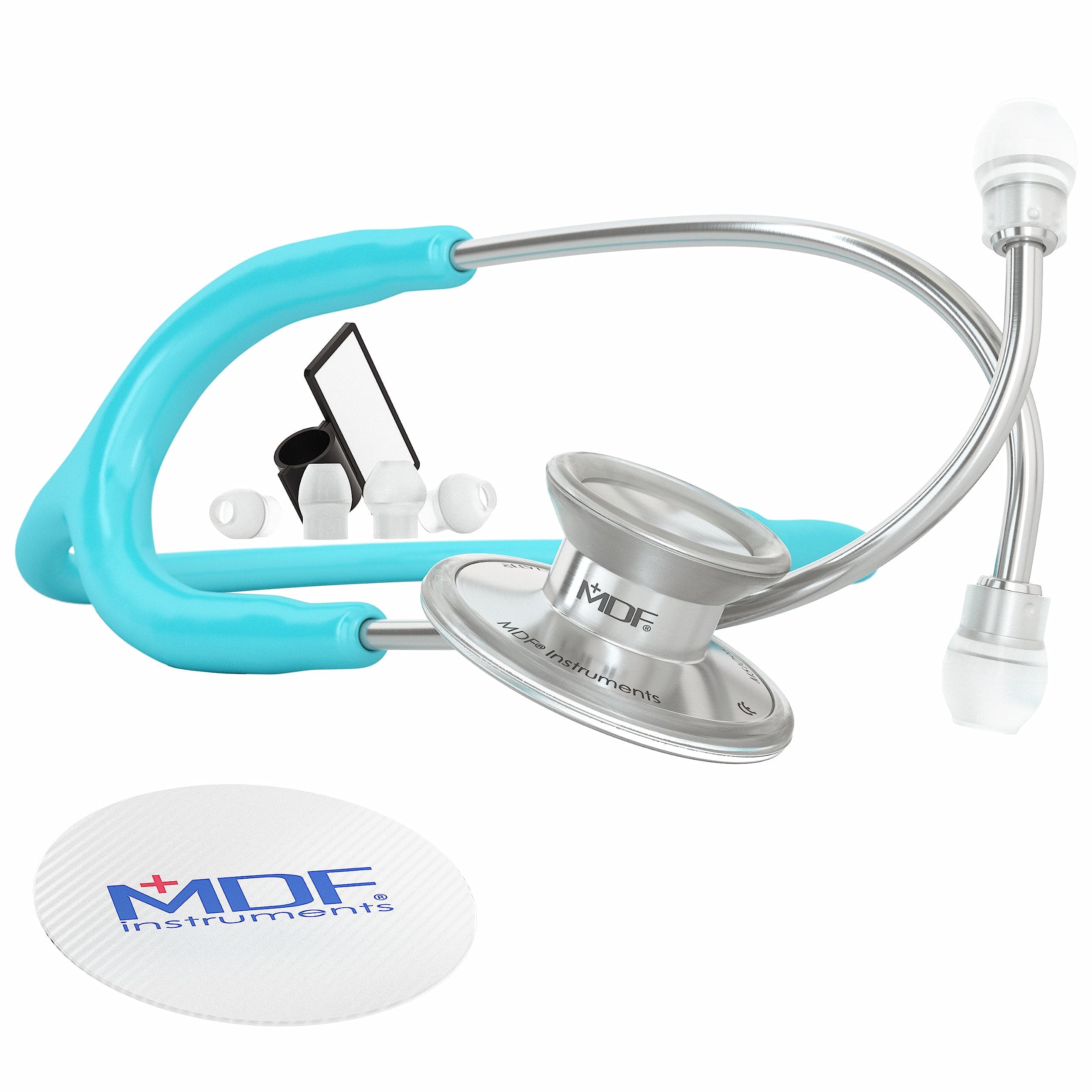 Acoustica Lightweight Stethoscope for Doctors, Nurses, Students, Home Health Use, Adult, Dual Head, Pastel Blue Tube, Silver Chestpiece-Headset, MDF747XP03