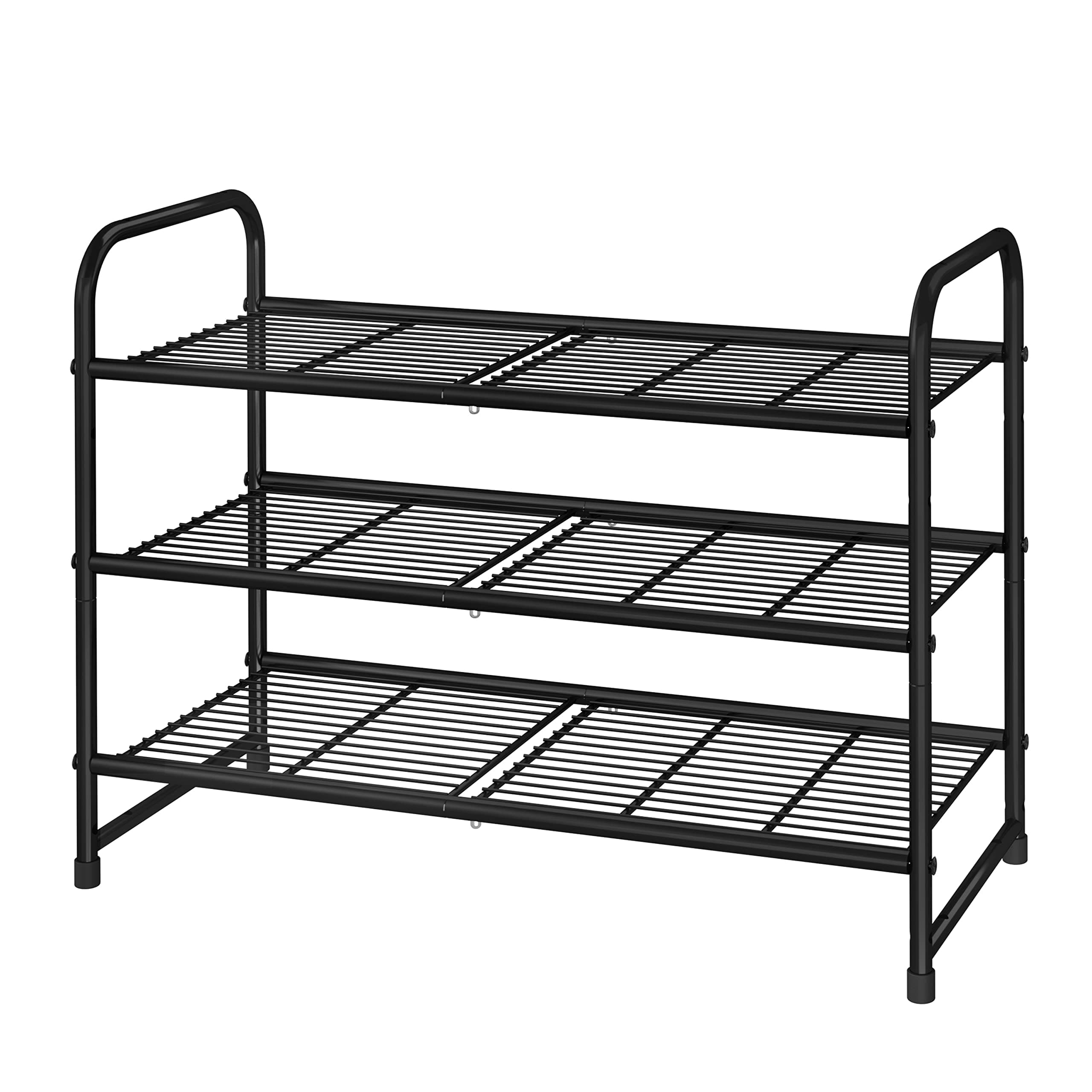 Simple Trending 3-Tier Stackable Shoe Rack, Expandable & Adjustable Shoe Shelf Storage Organizer, Wire Grid, Black
