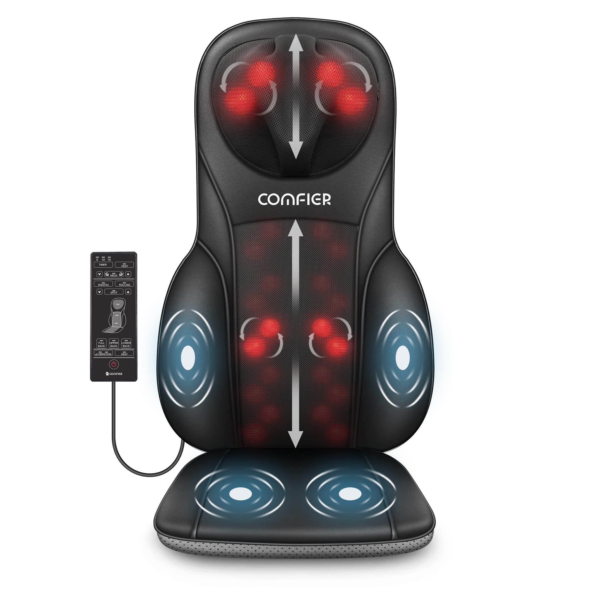 COMFIER Shiatsu Back Massager with Heat, Deep Kneading & Rolling Massage Chair Pad, Chair Massager for Office Home Use, Gift for Women Men