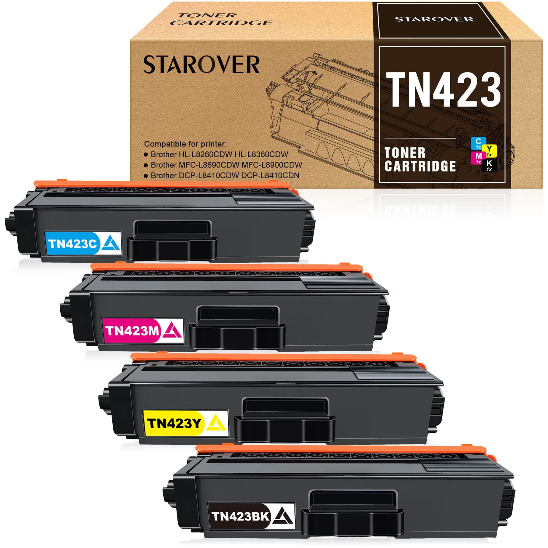 STAROVER Compatible Toner Cartridges Replacement for Brother TN423 TN-423 TN421 Toner Cartridges Use for Brother HL-L8260CDW HL-L8360CDW DCP-L8410CDN DCP-L8410CDW MFC-L8690CDW MFC-L8900CDW (4 Pack）