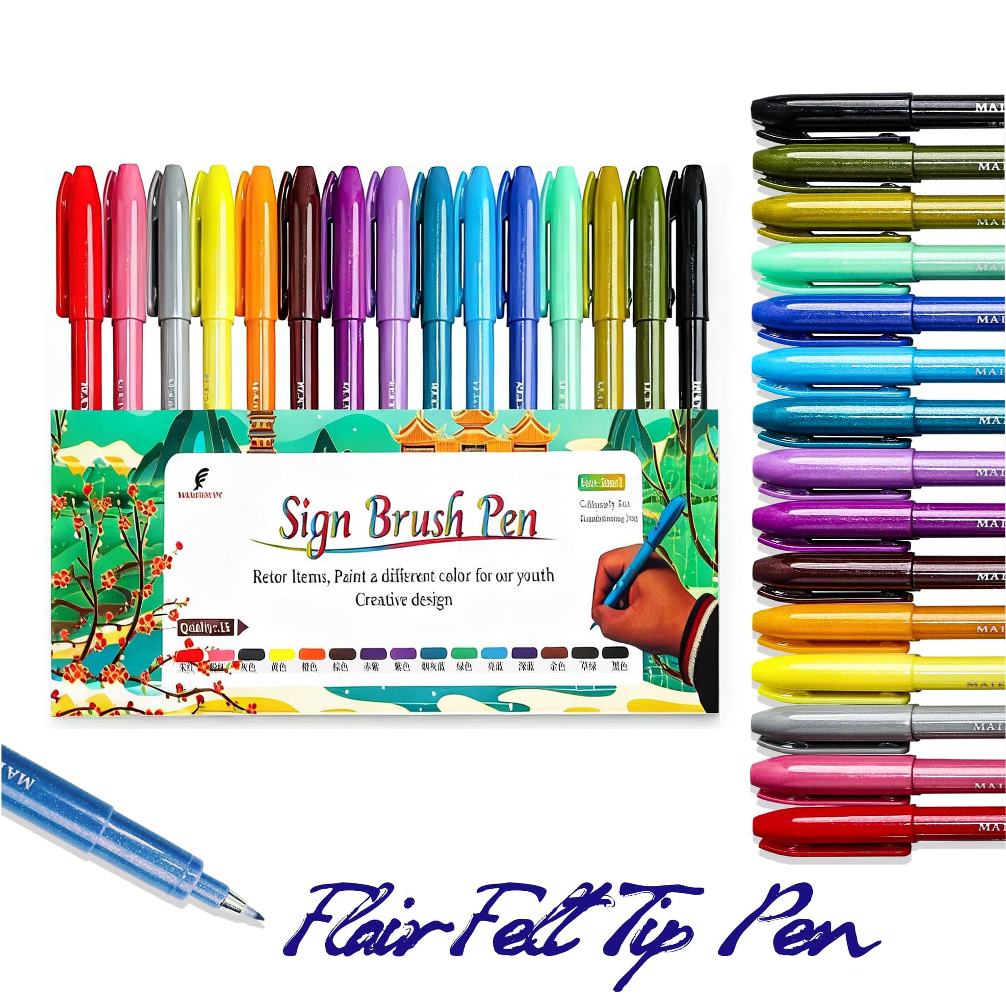 Sign Brush Pen, 15pcs Calligraphy pen Flair Pens Fine Point(0.4mm) Assorted Colors, Felt Tip Pens Art Brush Marker, Journaling Pen Set for Beginners Adult Hand Lettering Calligraphy