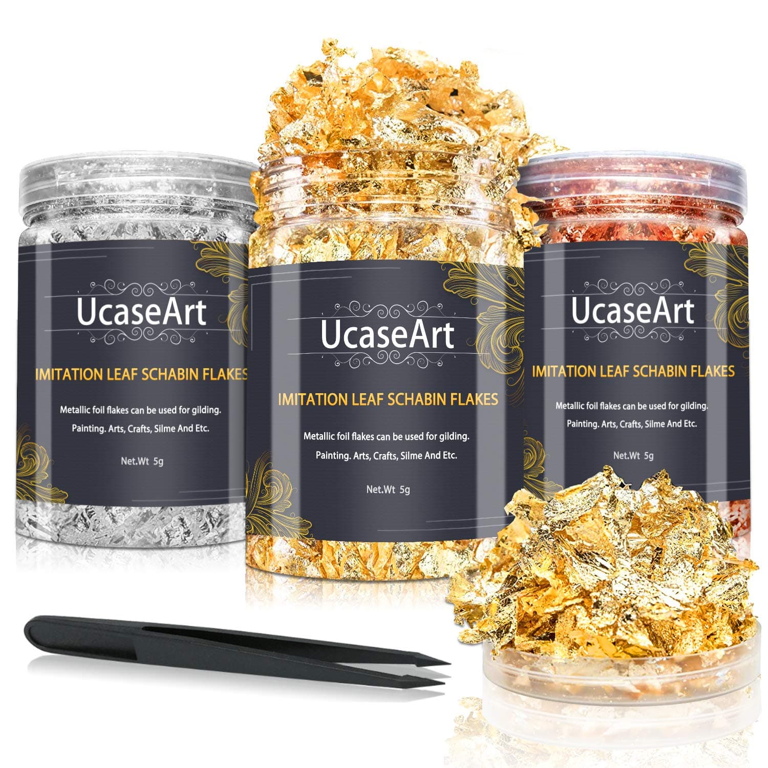 Gold Foil Flakes for Resin - UcaseArt Gold Flakes 3 Bottles Gold Leaf 15 Grams Gold Foil for Nail Art, DIY, Resin Jewelry Making, Painting Arts and Crafts, Furniture Decoration (3-5G)
