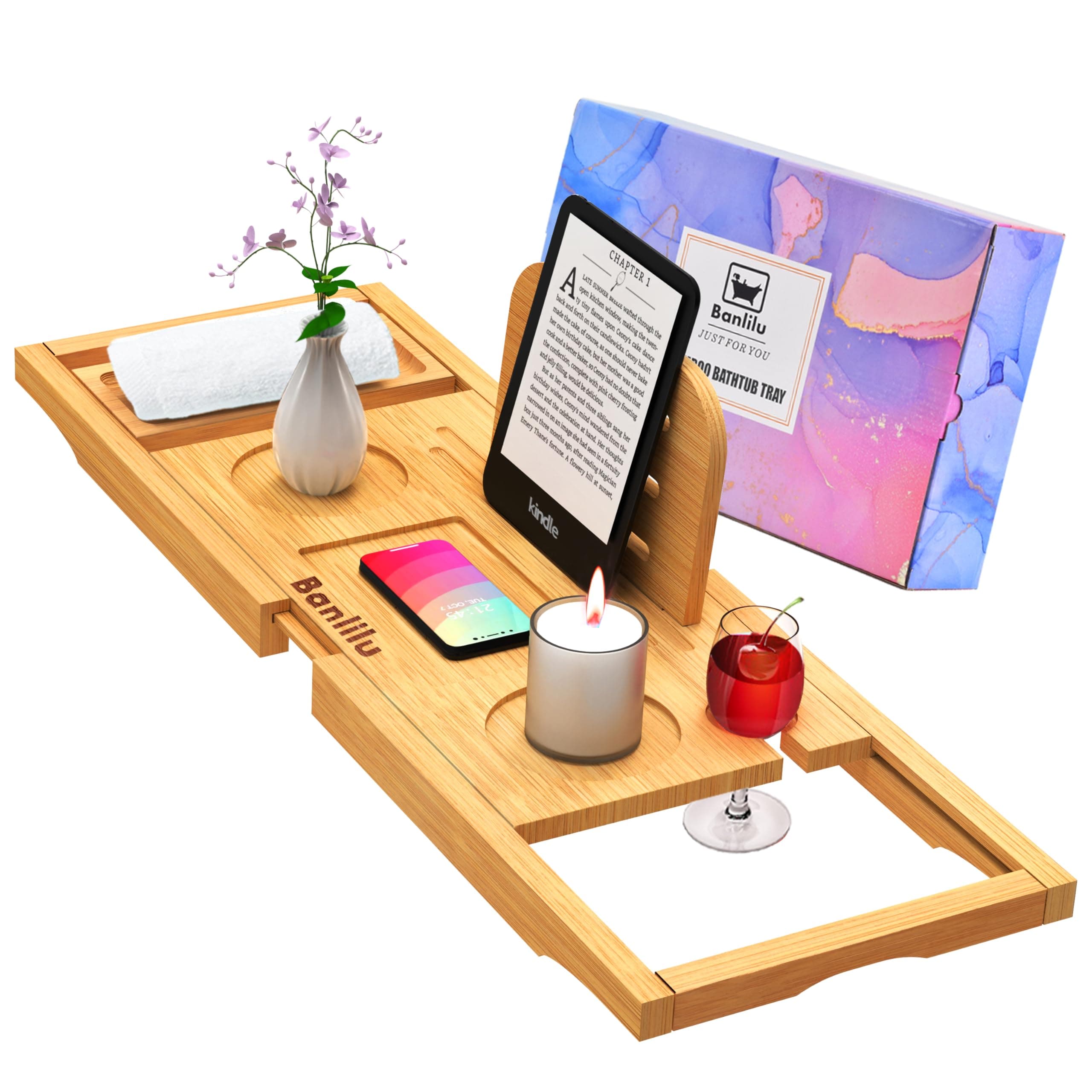 Bathtub Tray - Bath Tray Expandable - Bath Tub Tray Table for Bathtub, Ajustable Size, Fits Most Tubs