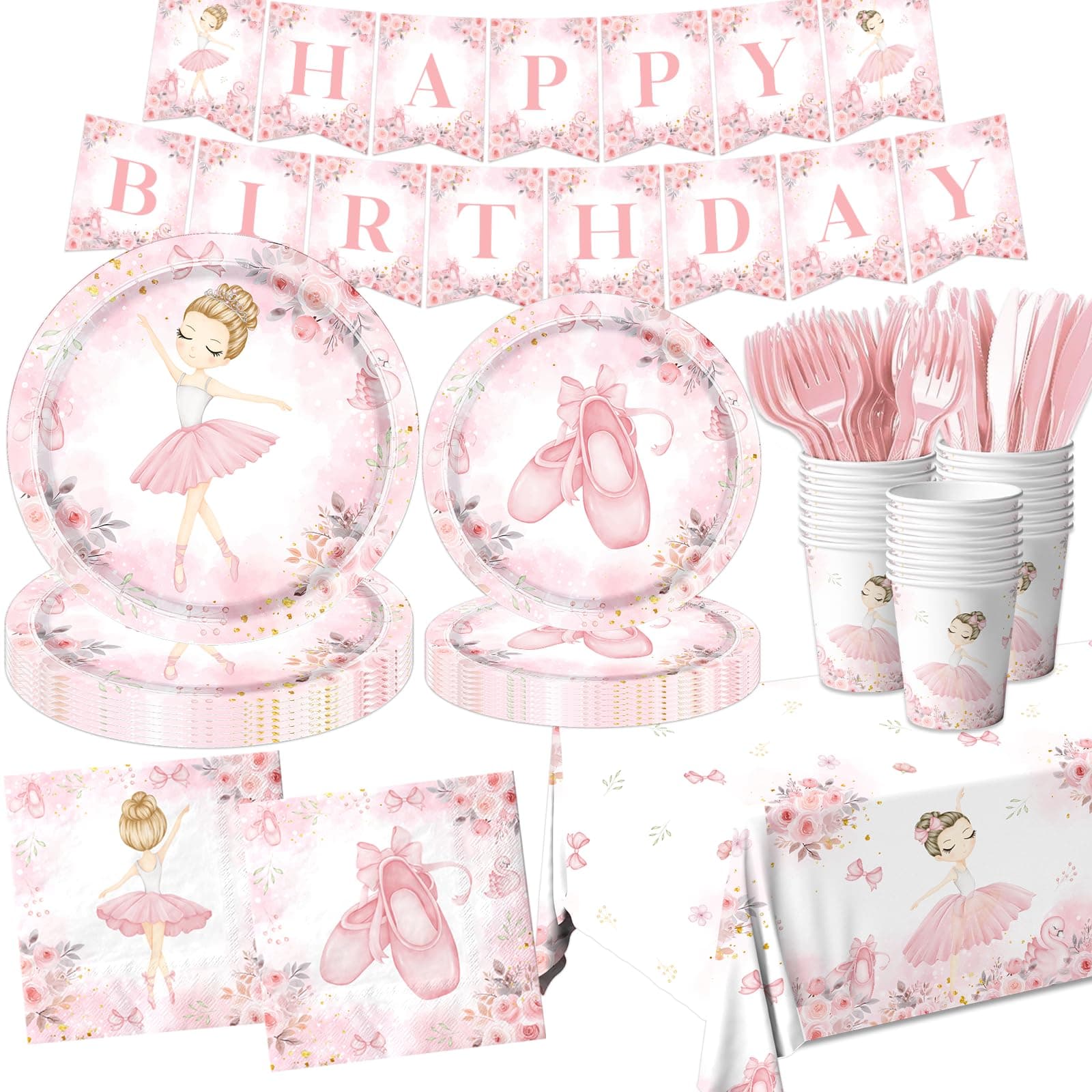 GREHUMOR Ballerina Birthday Party Decorations 142Pcs Ballerina Party Tableware Dancing Girl Ballet Plates and Napkins for Girls Ballerina Theme Birthday Party Supplies Serve 20
