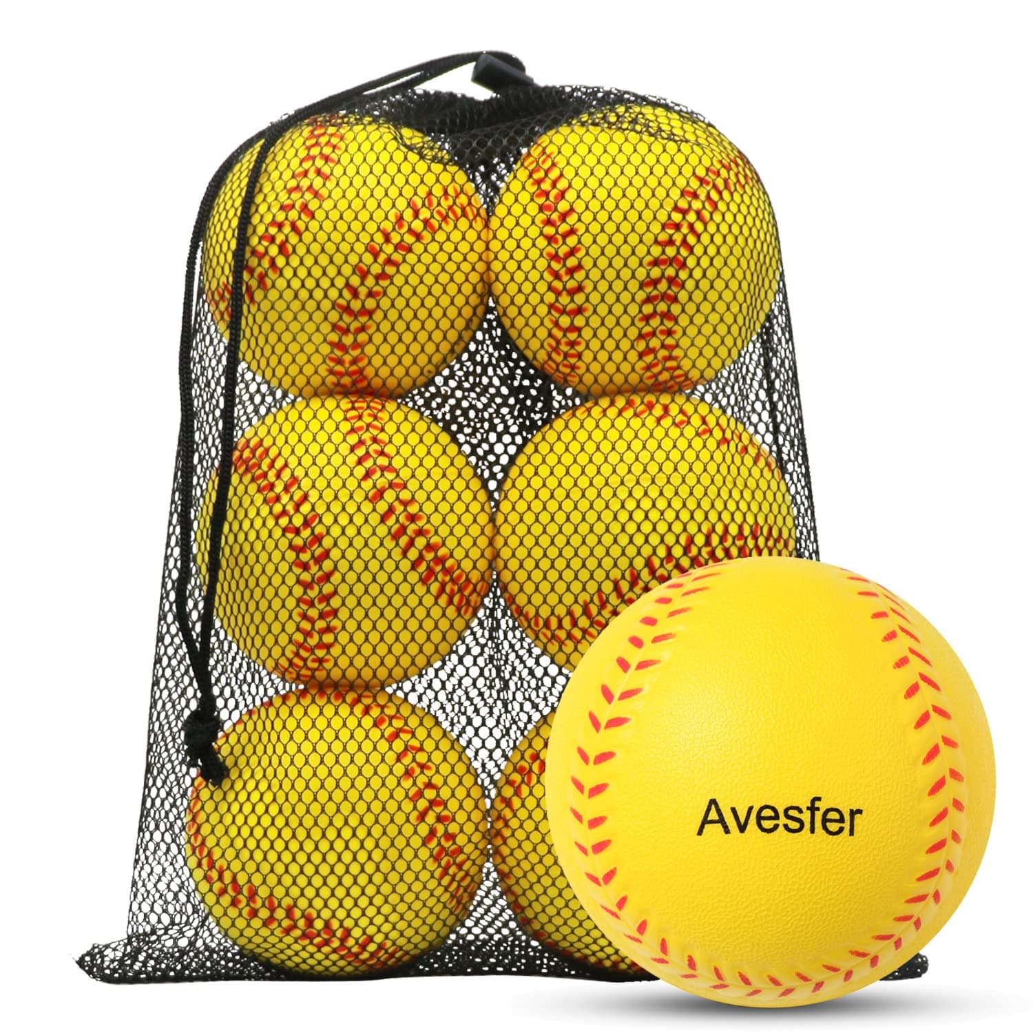 Avesfer Practice Foam Softballs 11 inch with Mesh Bag Soft Oversize Foam Baseballs Safely Training Batting Hitting Ball and Fielding Indoor Outdoor for Kids Teenager Players Pack 6