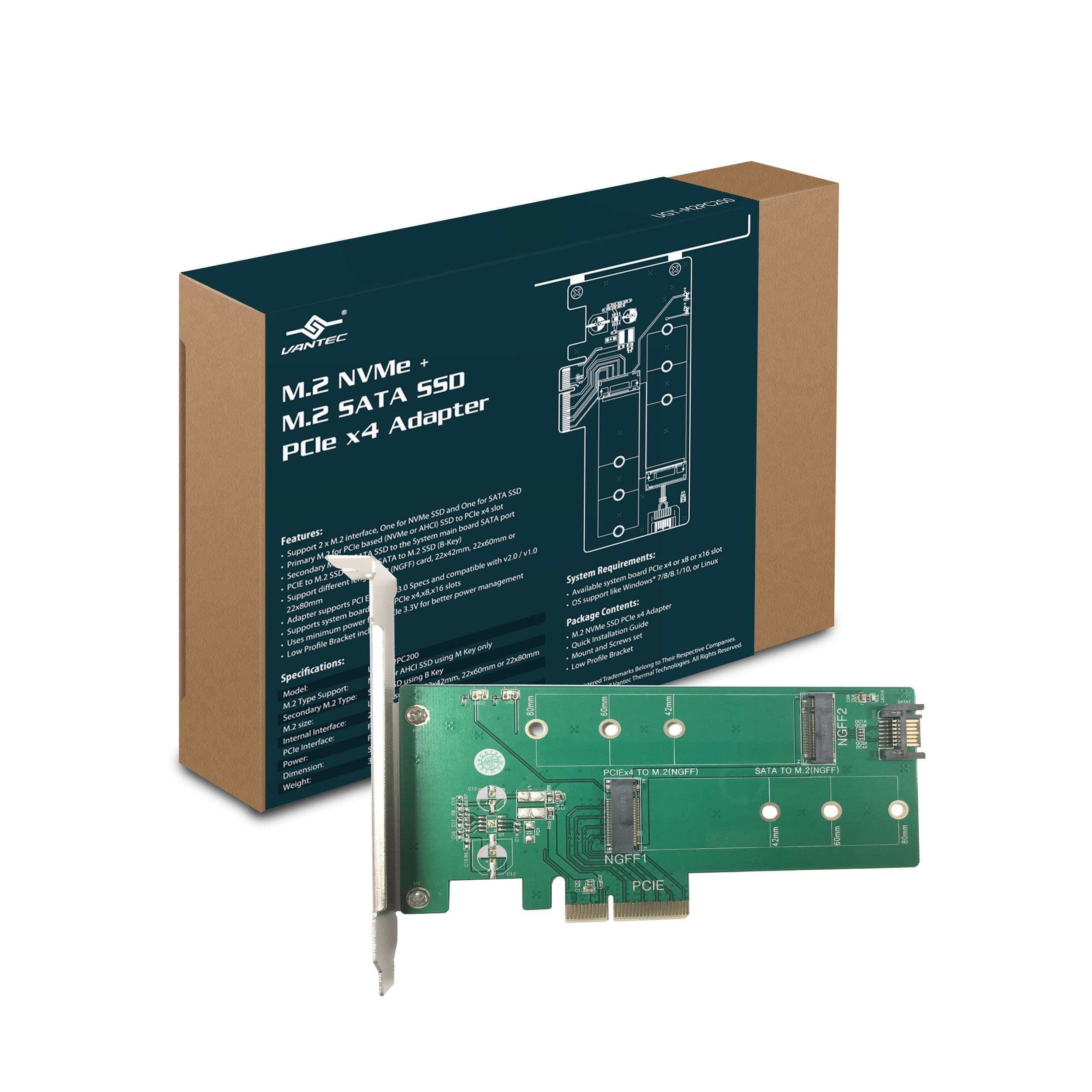 VantecM.2 NVMe + M.2 SATA SSD PCIe x4 Adapter (UGT-M2PC200), Green