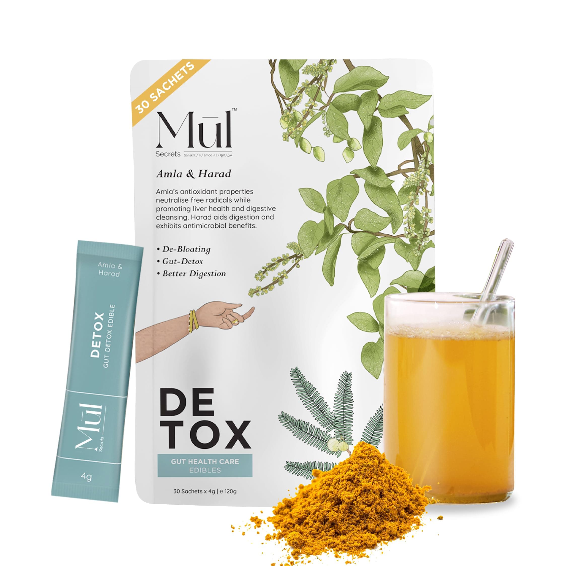 120 gm Detox Gut Health Supplement- Ayurvedic Drink, Amla, Harda, Raw Turmeric, vitamin A, C, E, Relieves Acidity, Constipation & Bloating, No Preservatives, No Added Sugar, (30 sachets)