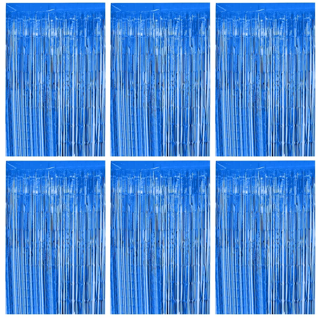 O-Kinee Metallic Fringe Curtain, Birthday Curtain Party Blue, Shiny Tinsel Aluminium Shimmer Curtains, Backdrop Wall Window Decoration for Birthday Party (1 m x 2 m)