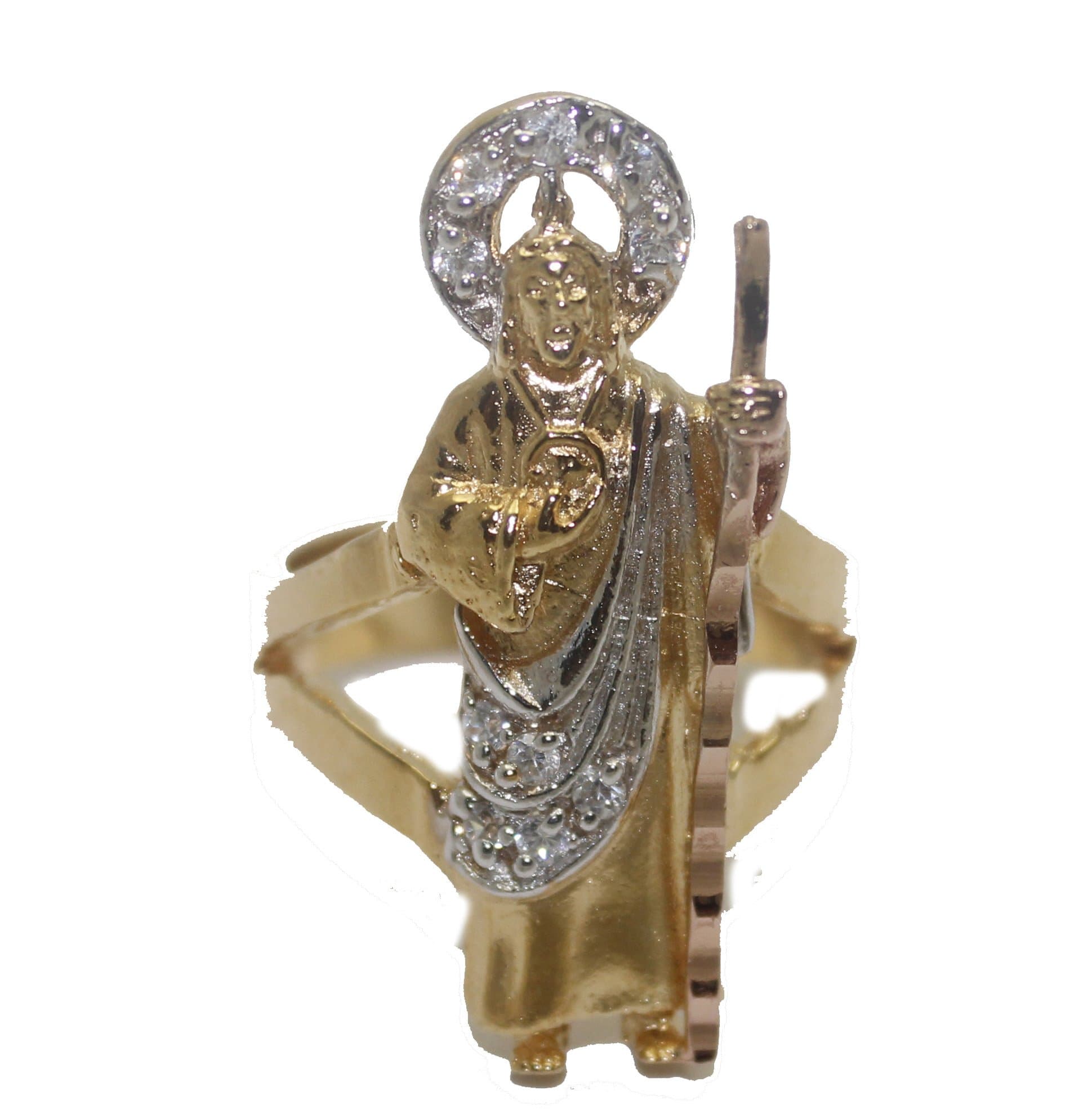 Diamantados of Fla San Judas Tadeo Three Tone Gold with CZ 18k Gold Plated Ring Size 8 - St. Jude Thaddeus Ring