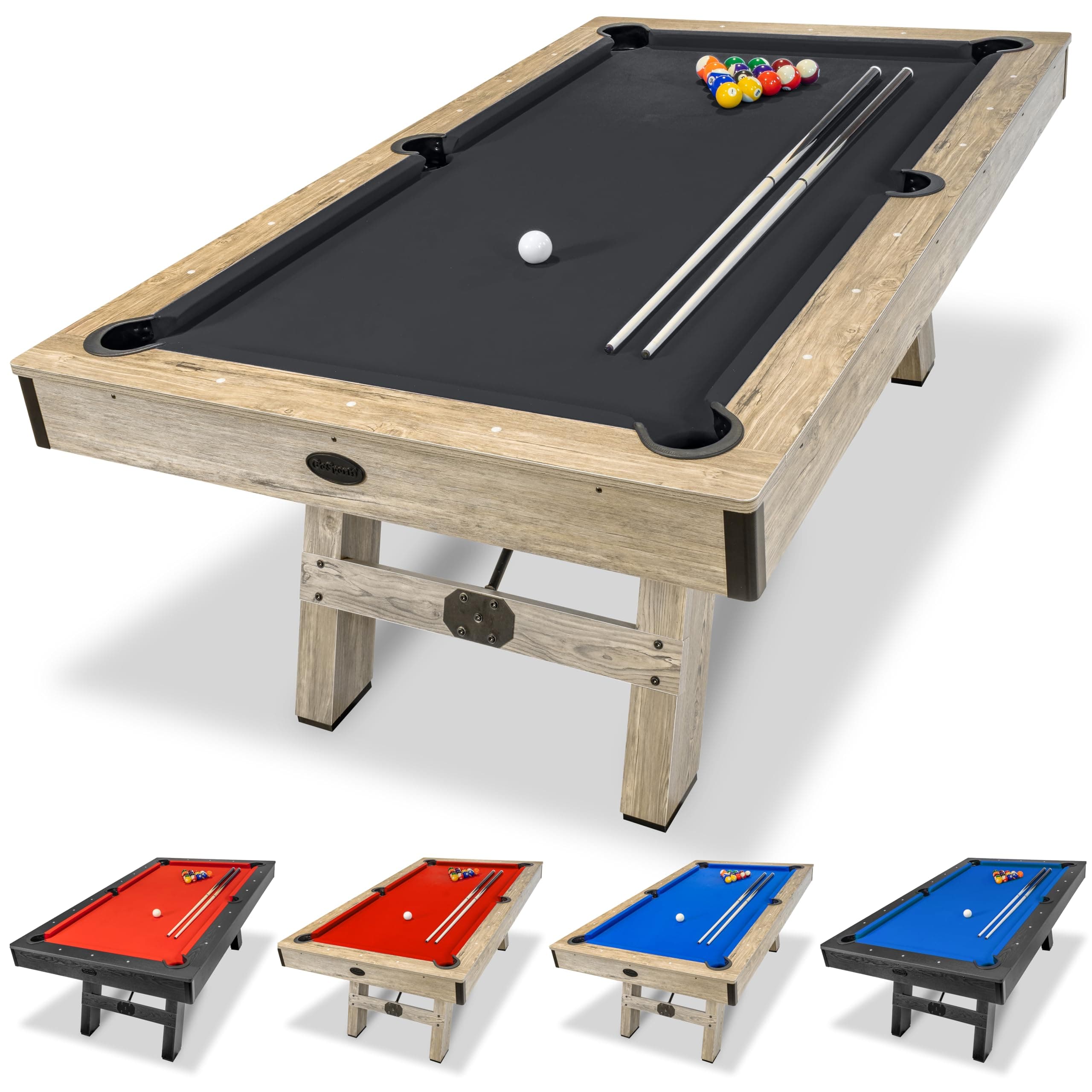 7 ft Pool Tables with Wood Finish - Choose Your Style - Modern Billiards Table with 2 Cue Sticks, Balls, Rack, Felt Brush and Chalk