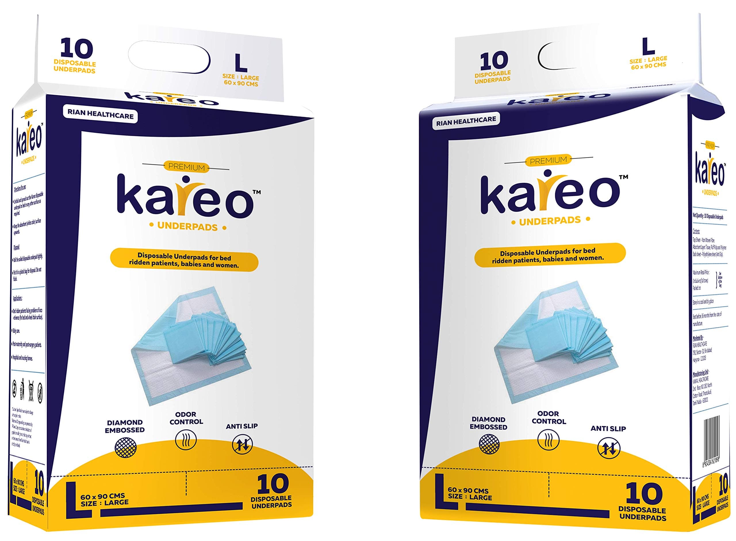 Kareo Underpads 60x90 Cms (Large), (Pack of 2) 20 No.'s