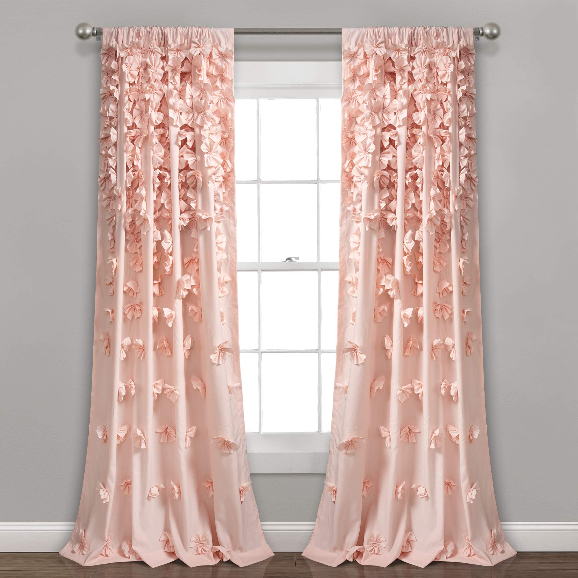 Lush Decor Riley Curtain Sheer Ruffled Textured Bow Window Panel for Living, Dining Room, Bedroom (Single), 84 in L, Blush