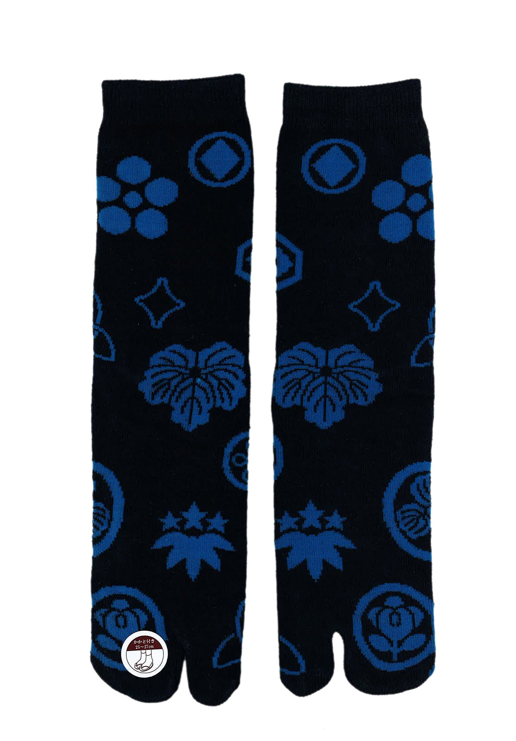 Flip-Flop Socks, Japanese Samurai/ Geisha/ Ninja Sandals Geta Socks (#10- Kamon (Blue))