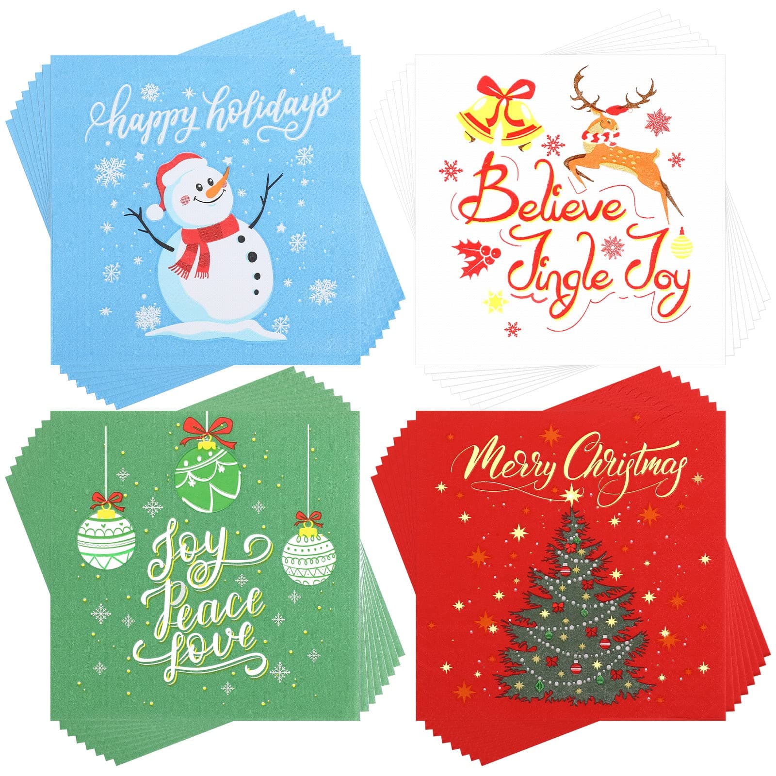 Faccito 100 Pcs Christmas Napkins Snowman Paper Napkins Merry Christmas Tree Snowflake Cocktail Napkins Xmas Elk Guest Paper Towel for Winter Holiday New Year Family Gathering Party Supplies