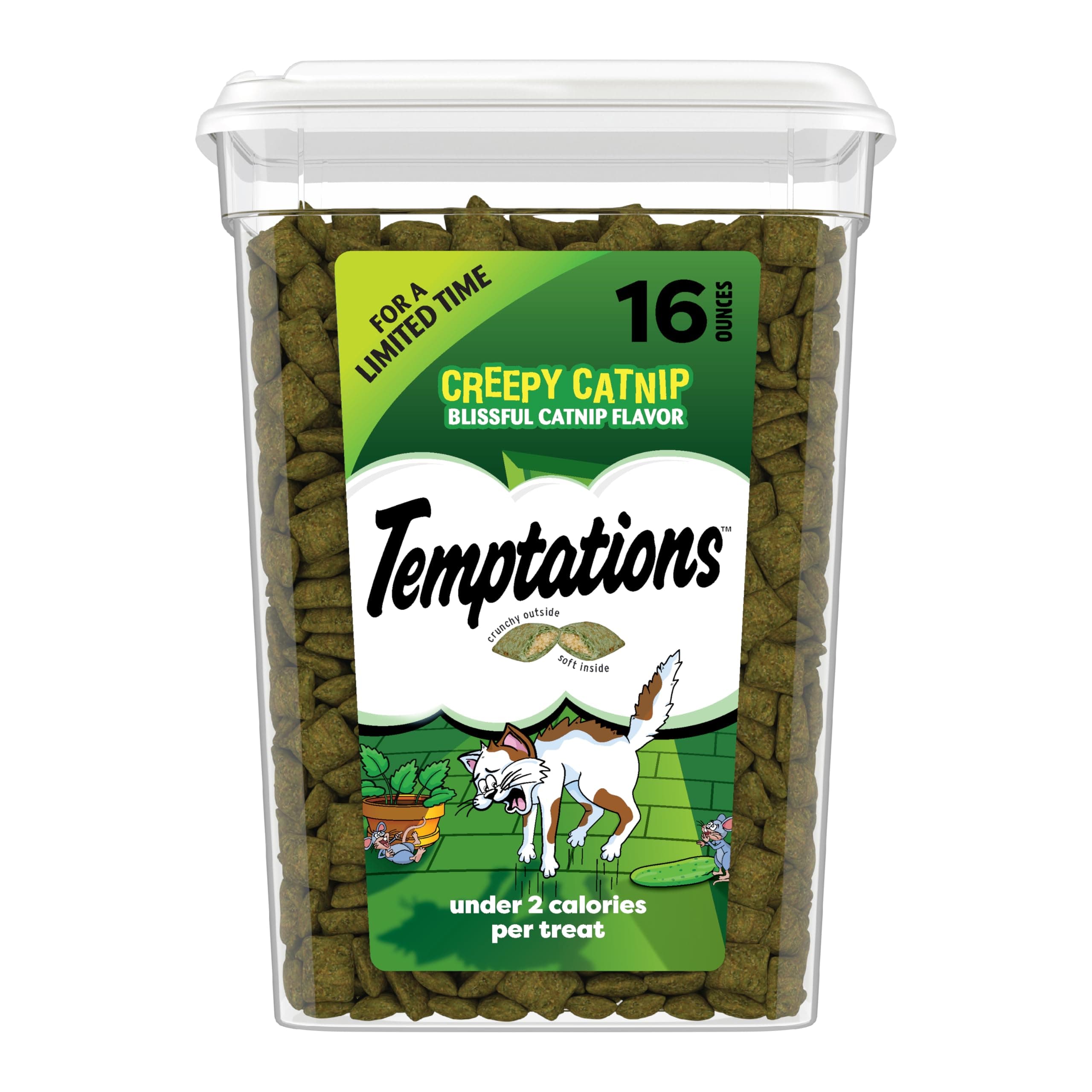 Classic Crunchy and Soft Cat Treats Creepy Catnip Blissful Catnip Flavor, 16 oz. Tub
