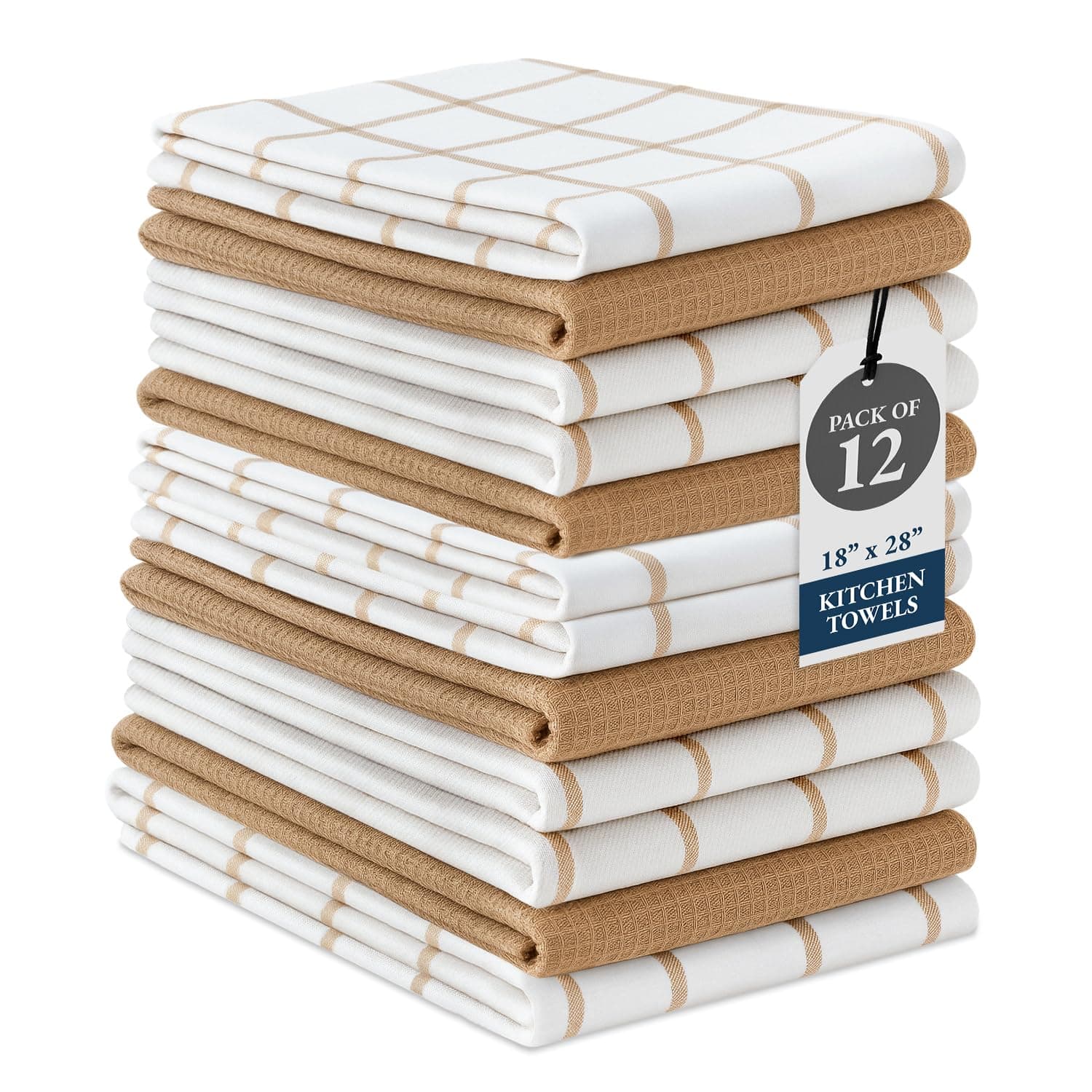 LANE LINEN Kitchen Towels Set - Pack of 12 Cotton Dish Towels for Drying Dishes, 18 x 28 , Kitchen Hand Towels, Absorbent Tea Towels, Dish Towels for Kitchen, Quick Drying Kitchen Towel Set - Beige
