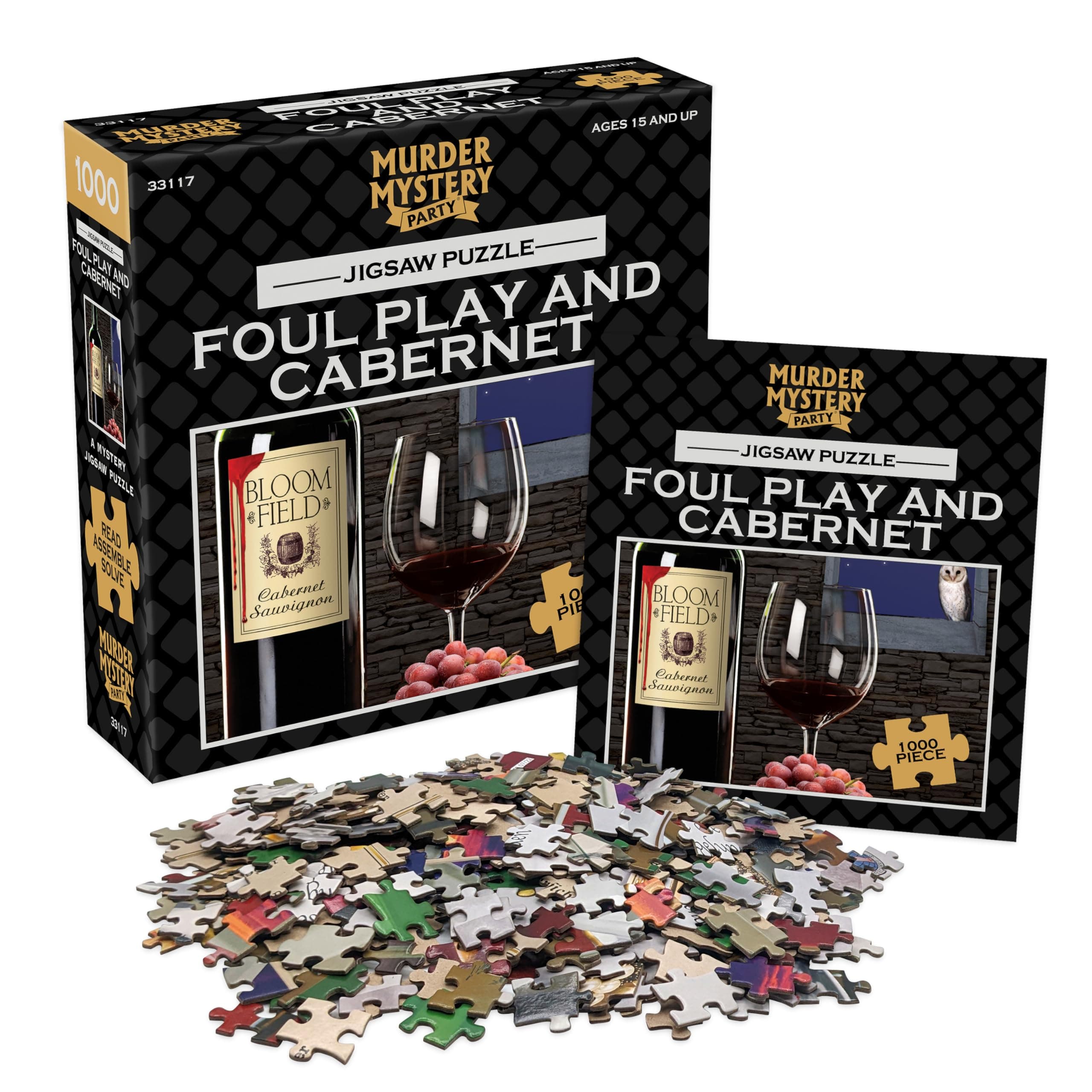Murder Mystery Party – Foul Play & Cabernet 1000 Piece Jigsaw Puzzle with Mystery Story Booklet, Adult Murder Mystery Puzzle Game, Wine-Themed Puzzle for Ages 15+
