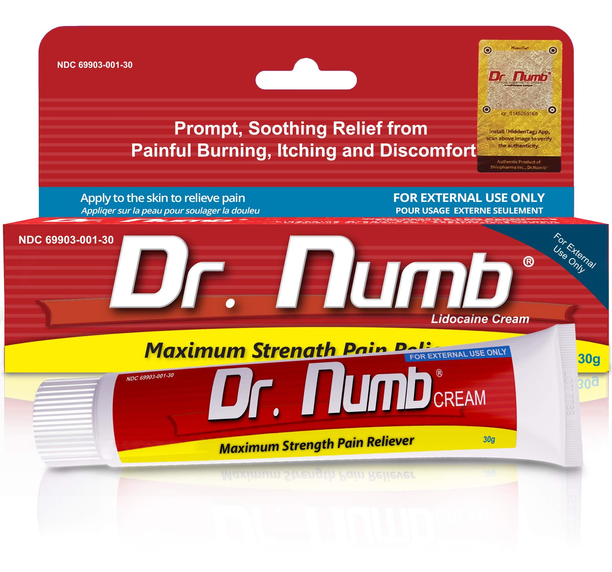 Dr. Numb 5% Lidocaine Numbing Cream, Fast-Acting Maximum Strength Topical Anesthetic Pain Relief Burn Itch Numb Cream with Vitamin E for Hemorrhoid Treatment, Local and Anorectal Uses - 30g