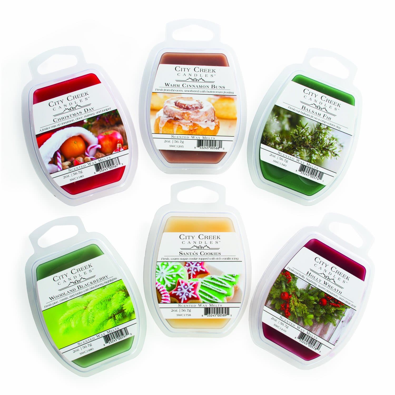 City Creek Candles 6-Pack Variety Wax Melts, 2-Ounce, Holiday Group