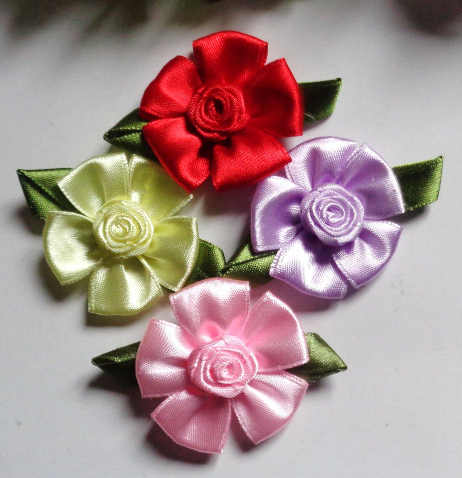 Set of 4 Mix Color Sew On Satin Flowers Appliques Decorative Crafts Sewing Trim Craft DIY Wedding craft/trim 2 1/2 inch Wide