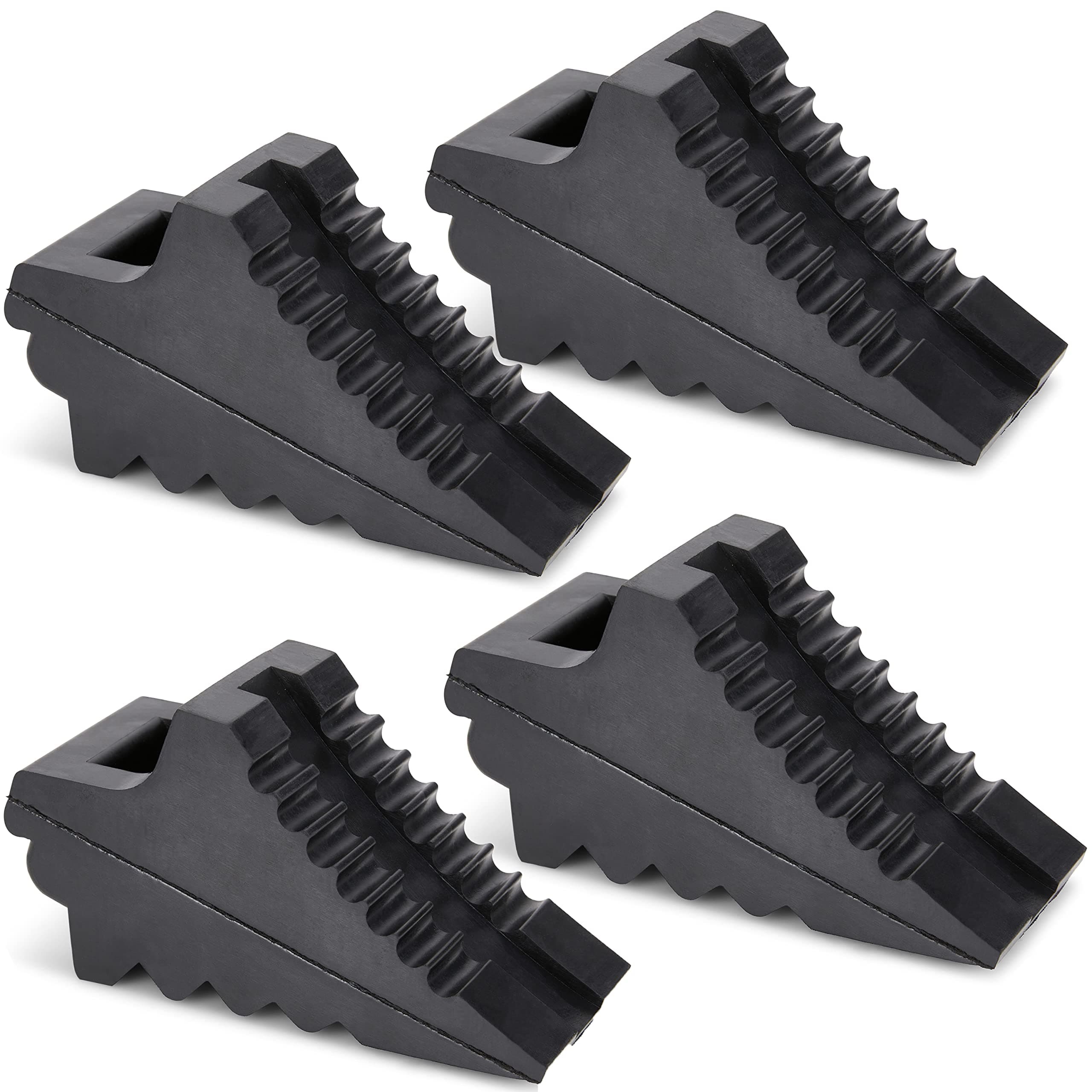 AFA Tooling Approved for Automotive Rubber Dual Wheel Tire Chock Blocks (4 Pieces) - Chocks Front and Back with Handle and Garage Grip Bottom