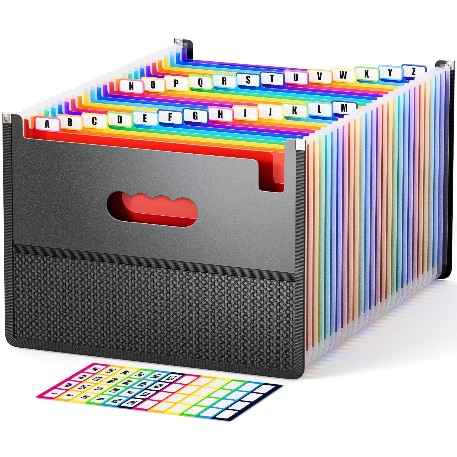 ABC life 26 Pockets Accordion File Organizer,Expanding Filing Box with Mesh Bag,Expandable A4/Letter Size Folder, Accordian Document Organizer,Portable Bill/Receipt Folders with A-Z Alphabetical Tabs