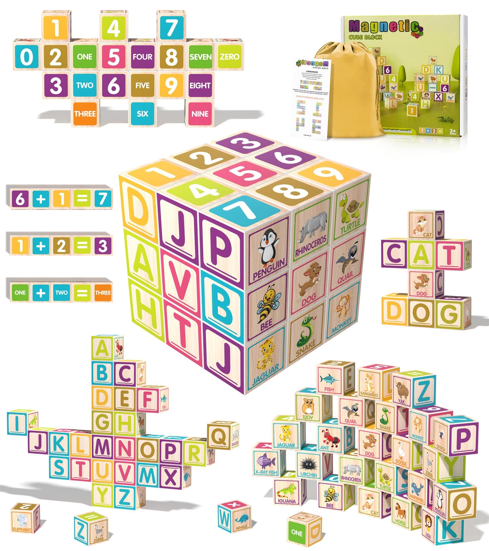 Magnetic Blocks Classroom Must Have Educational Magnet Number Letter Building Cubes Toys for Kids Preschool, Stem Numberblocks Learning Math Counting 123 and Reading Alphabet ABC for Toddlers