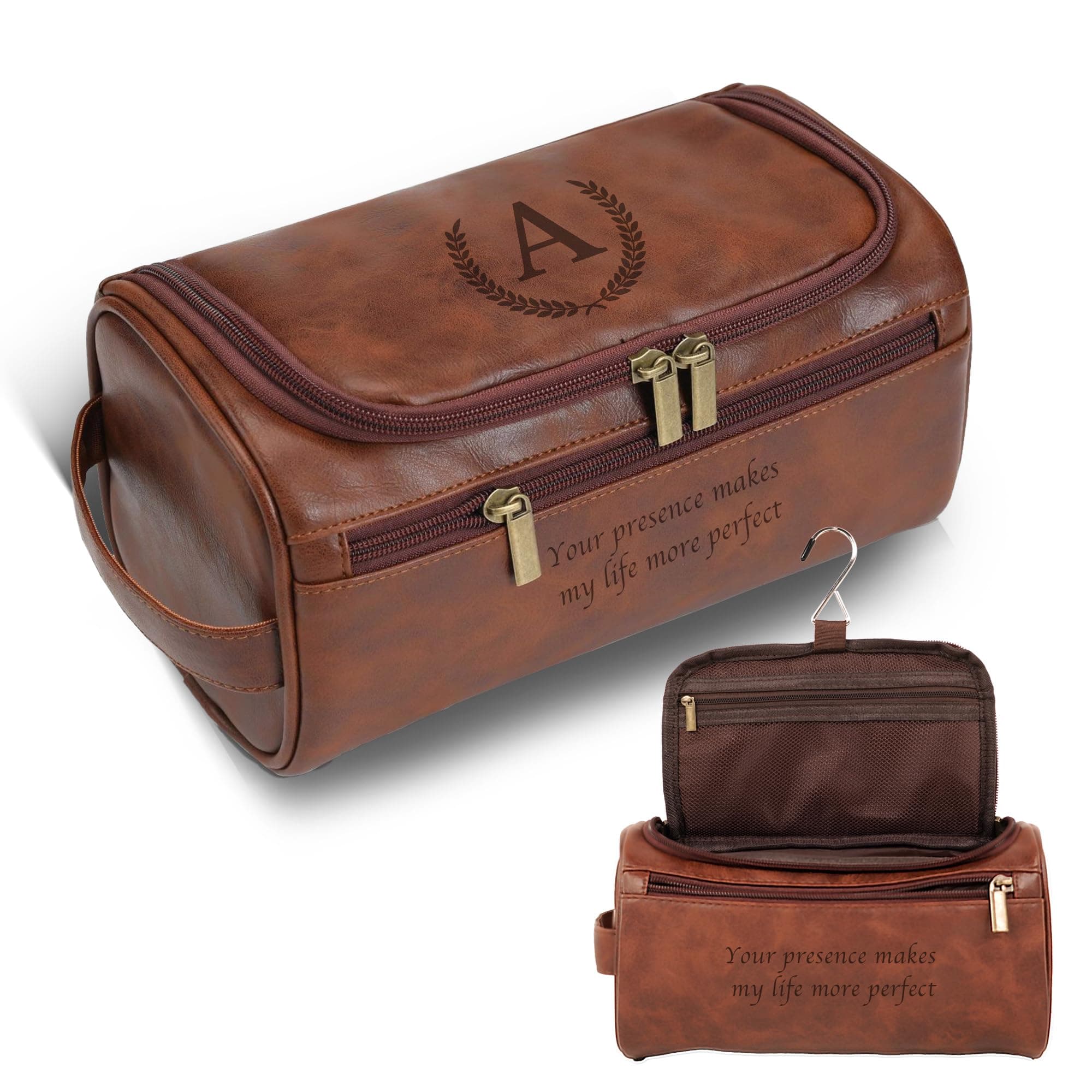 Easycosy Personalized Toiletry Bag for Men, Engraved with Name & Initials, PU Leather Toiletry Bag for Traveling Travel Essentials - Valentines day Customized Gifts for him Men Husband Boyfriend