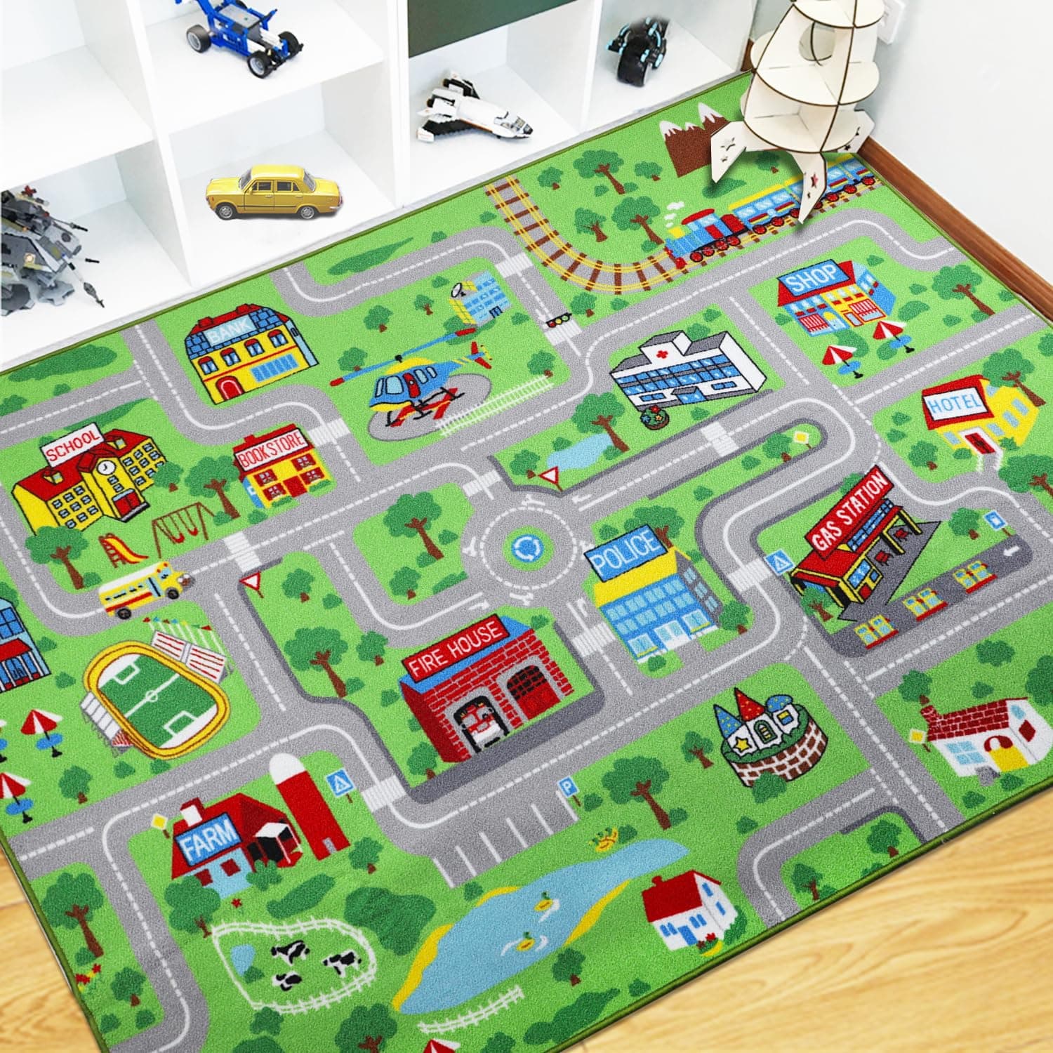 Capslpad Kids Carpet Playmat Rug 150x200cm Extra Large City Life Carpet Learning Exercise Mat Educational Car Mat Play Game Rug for Baby Toddler Boy Bedroom Playroom